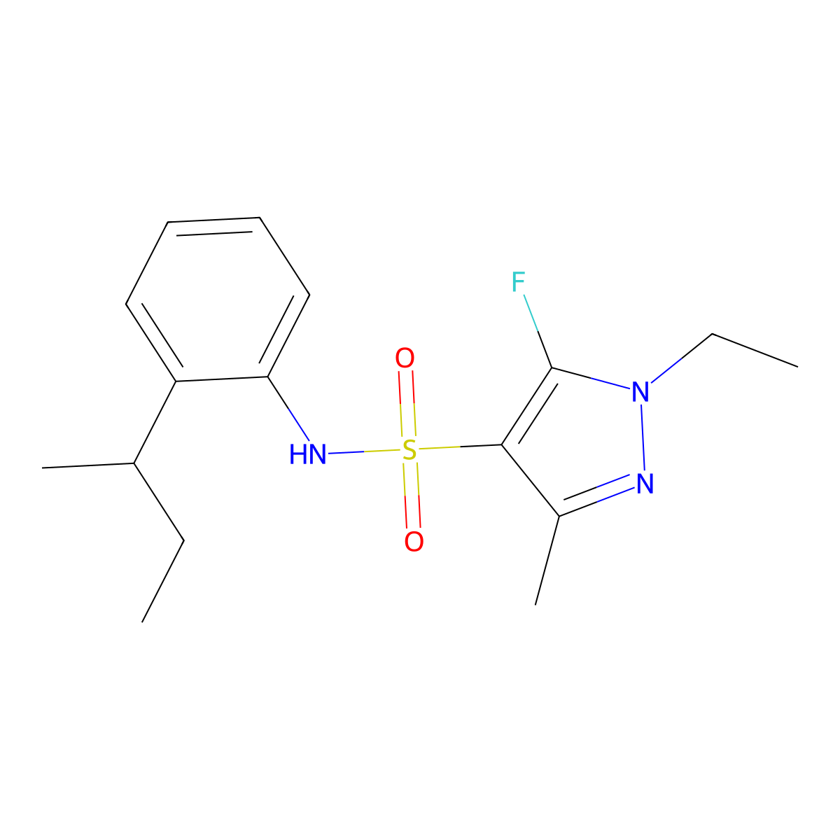 N-(2-(sec-Butyl)phenyl)-1-ethyl-5-fluoro-3-methyl-1H-pyrazole-4-sulfonamide molecular structure, CAS 1855890-31-1