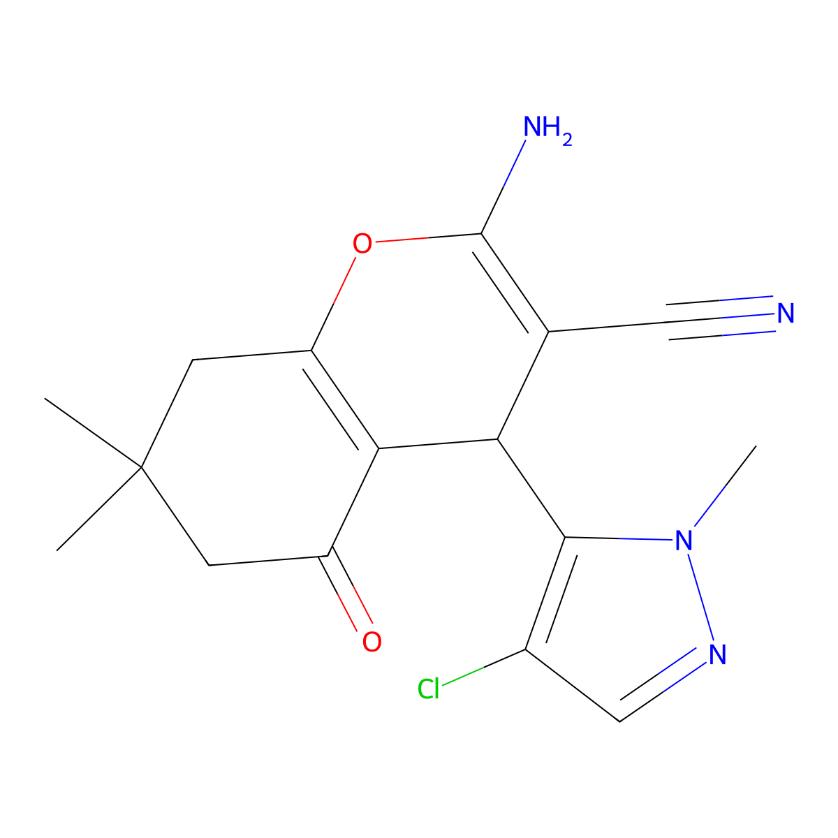 2-Amino-4-(4-chloro-1-methyl-1H-pyrazol-5-YL)-7,7-dimethyl-5-oxo-5,6,7,8-tetrahydro-4H-chromen-3-YL cyanide molecular structure, CAS 1855890-32-2