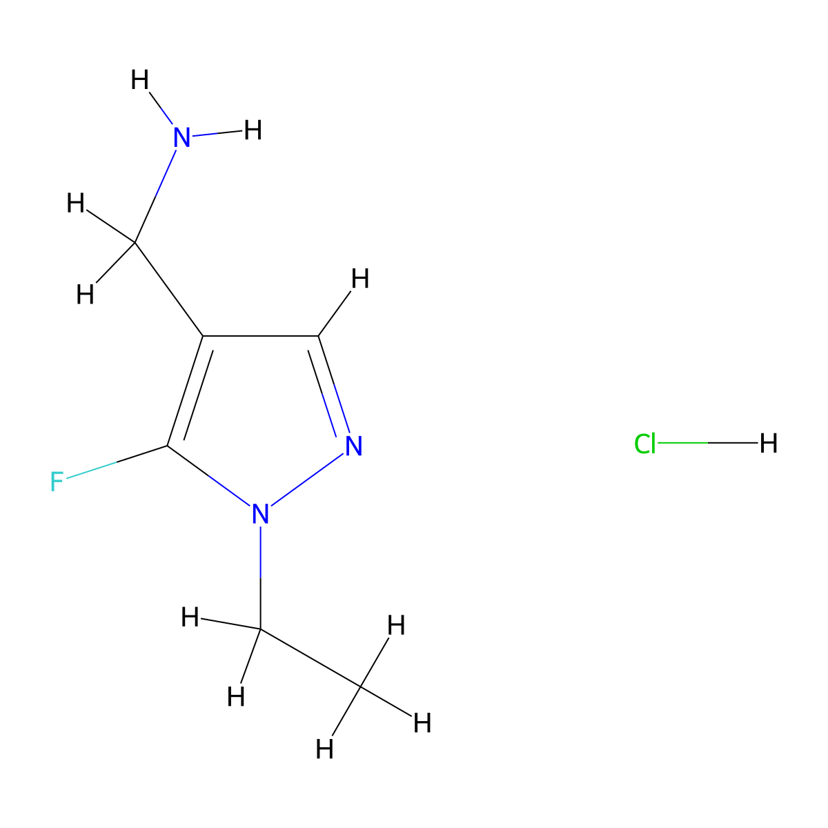 (1-ethyl-5-fluoro-1H-pyrazol-4-yl)methanamine hydrochloride molecular structure, CAS 1855890-39-9