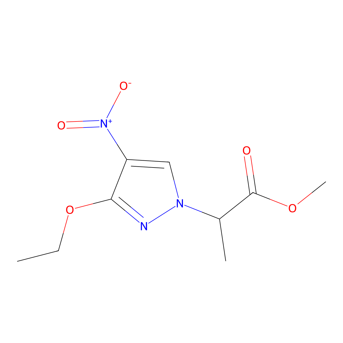 methyl 2-(3-ethoxy-4-nitro-1H-pyrazol-1-yl)propanoate molecular structure, CAS 1855890-45-7