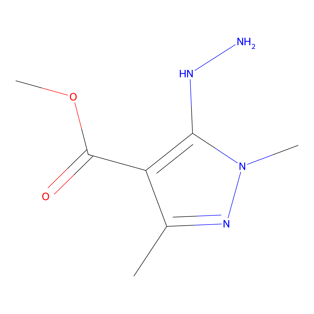 methyl 5-hydrazino-1,3-dimethyl-1H-pyrazole-4-carboxylate molecular structure, CAS 1855890-50-4