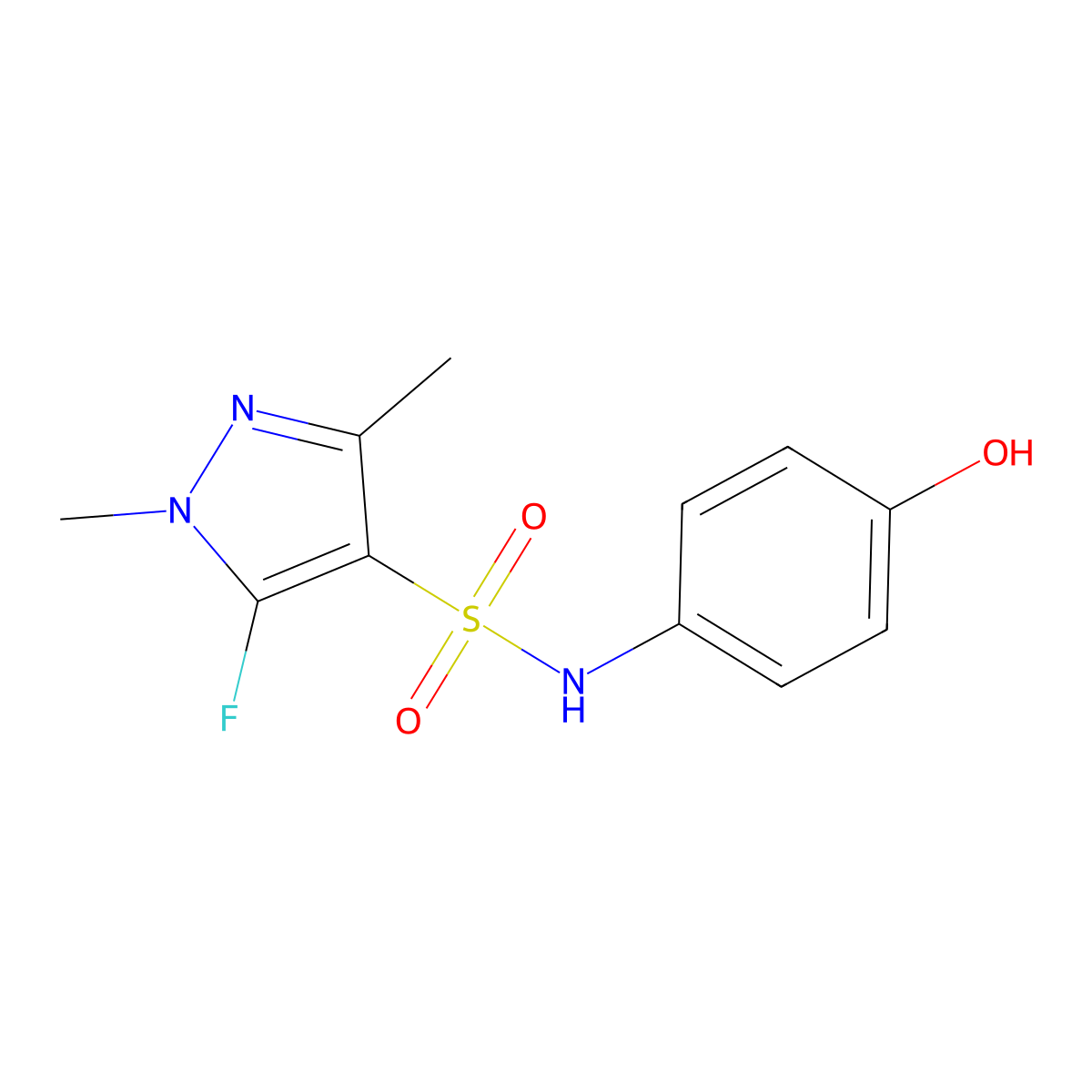 5-fluoro-N-(4-hydroxyphenyl)-1,3-dimethyl-1H-pyrazole-4-sulfonamide molecular structure, CAS 1855890-60-6