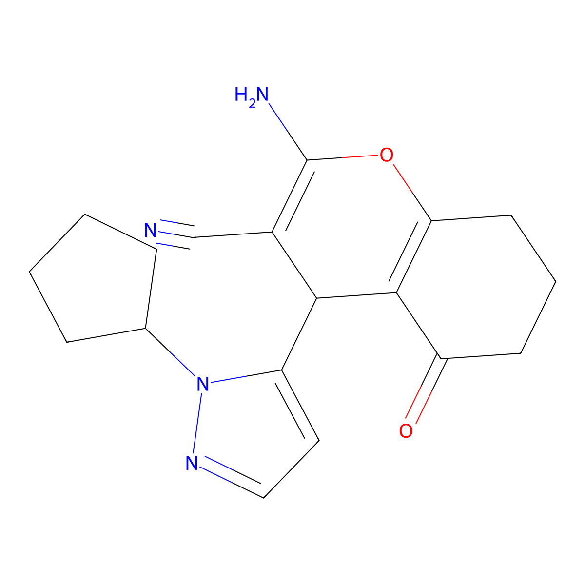 2-Amino-4-(1-cyclopentyl-1H-pyrazol-5-YL)-5-oxo-5,6,7,8-tetrahydro-4H-chromen-3-YL cyanide molecular structure, CAS 1855890-61-7