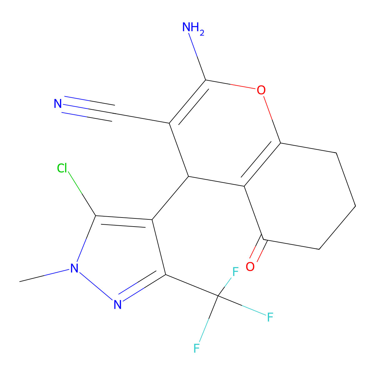 2-Amino-4-(5-chloro-1-methyl-3-(trifluoromethyl)-1H-pyrazol-4-yl)-5-oxo-5,6,7,8-tetrahydro-4H-chromene-3-carbonitrile molecular structure, CAS 1855890-62-8
