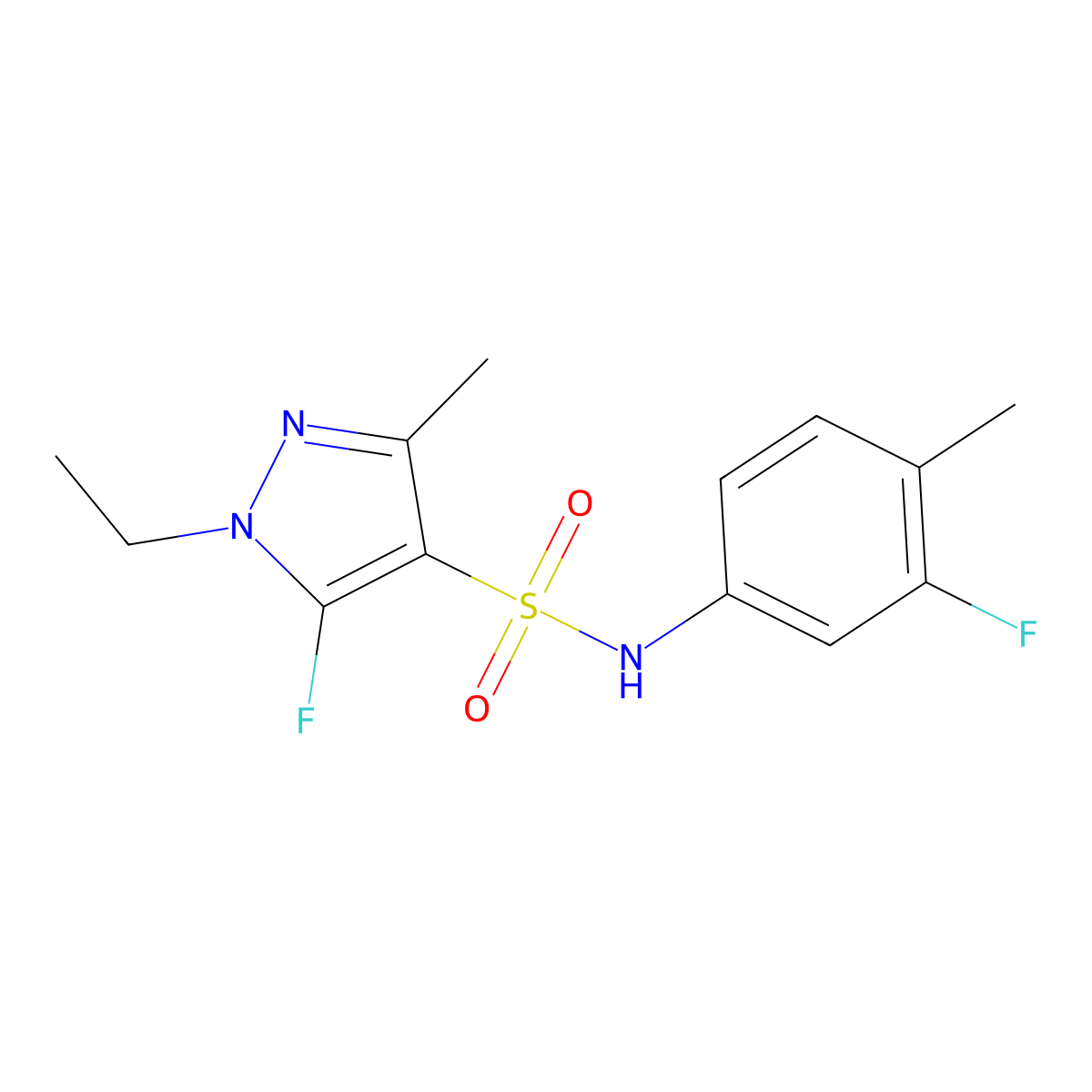 1-Ethyl-5-fluoro-N-(3-fluoro-4-methylphenyl)-3-methyl-1H-pyrazole-4-sulfonamide molecular structure, CAS 1855890-77-5