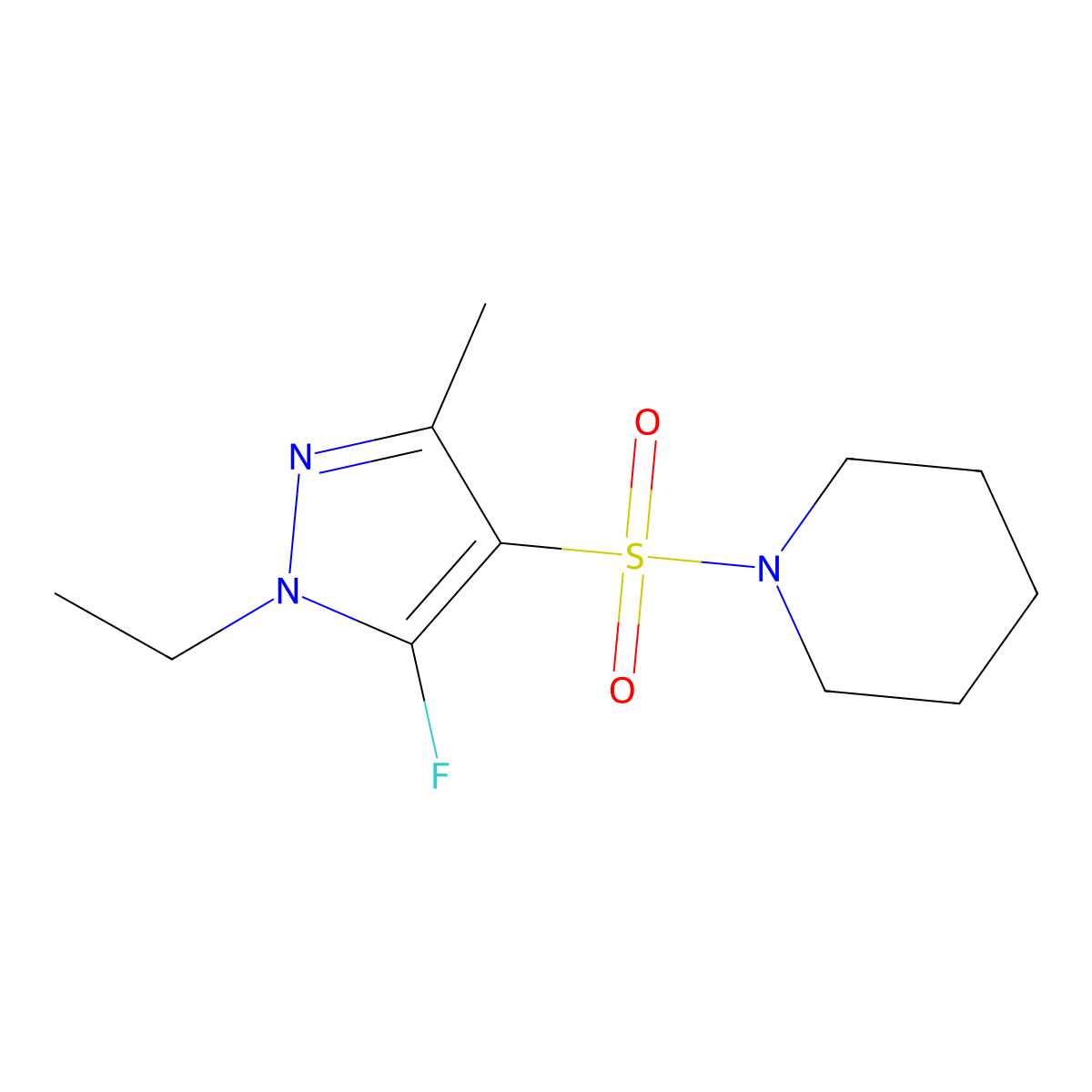 1-[(1-ethyl-5-fluoro-3-methyl-1H-pyrazol-4-yl)sulfonyl]piperidine molecular structure, CAS 1855890-86-6