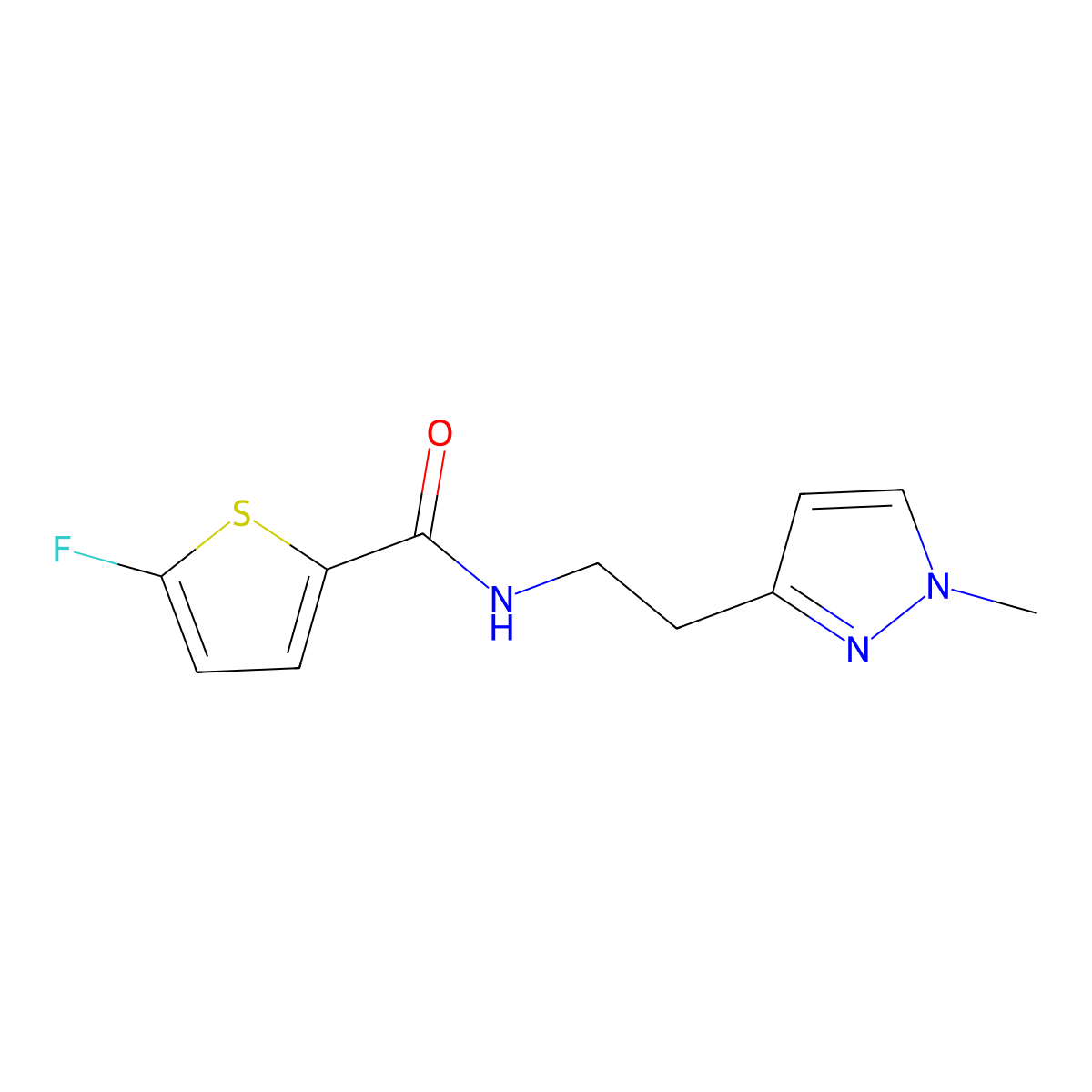 5-Fluoro-N-(2-(1-methyl-1H-pyrazol-3-yl)ethyl)thiophene-2-carboxamide molecular structure, CAS 1855890-96-8