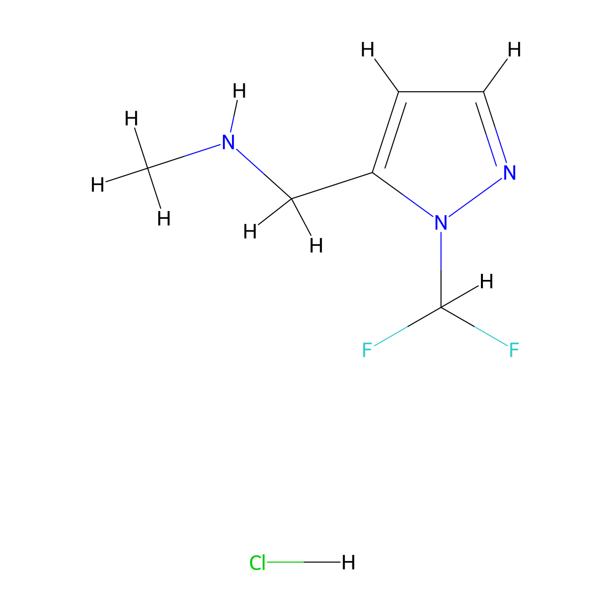 1-[1-(Difluoromethyl)-1H-pyrazol-5-yl]-N-methylmethanamine hydrochloride molecular structure, CAS 1855891-00-7