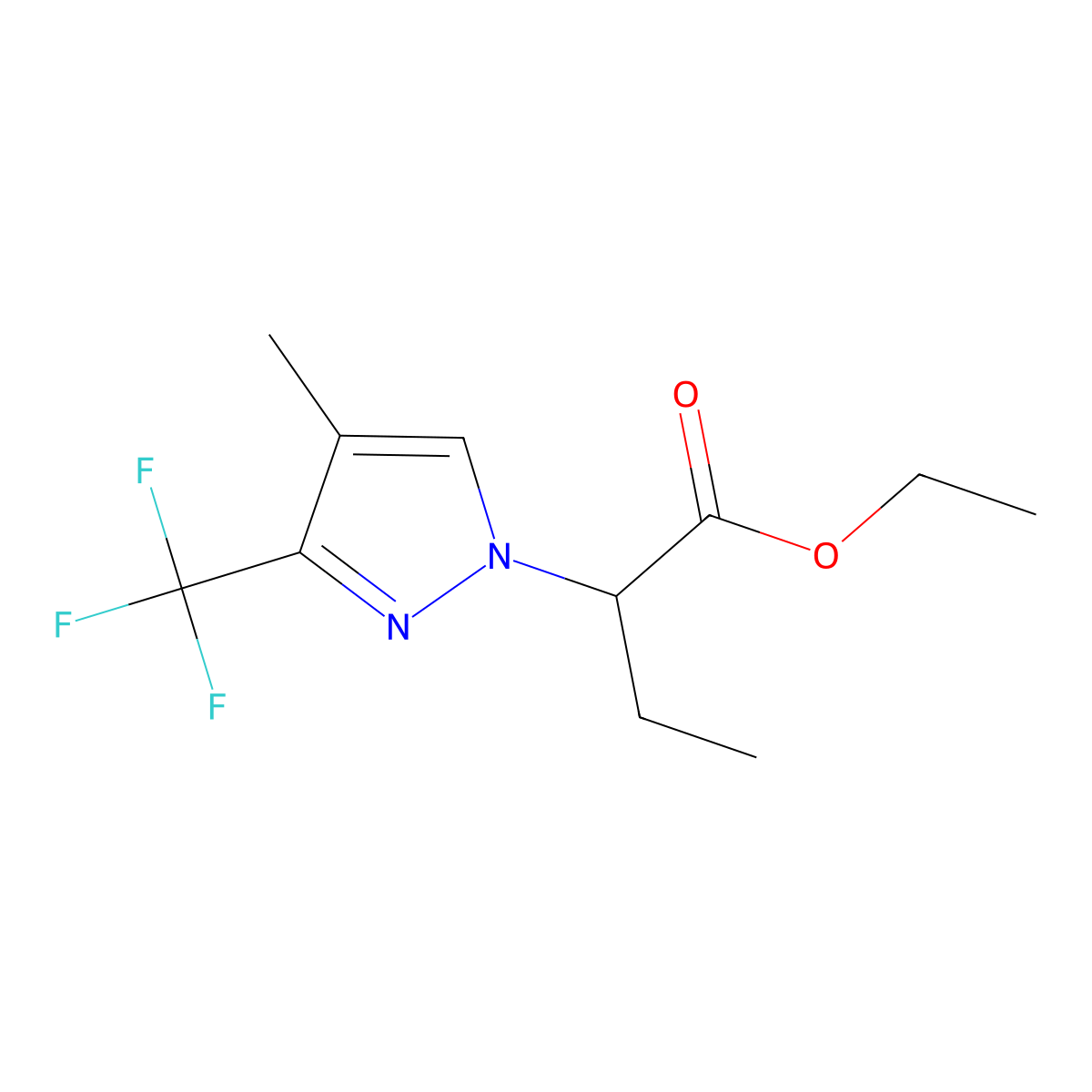 Ethyl 2-[4-methyl-3-(trifluoromethyl)-1H-pyrazol-1-yl]butanoate molecular structure, CAS 1855891-12-1