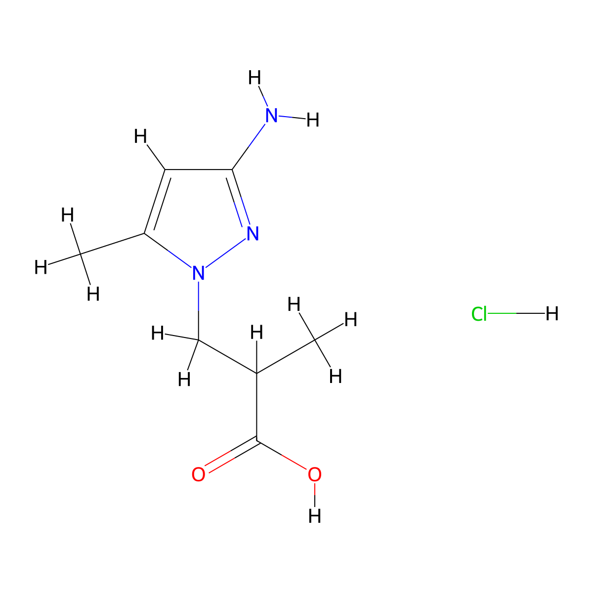 3-(3-Amino-5-methyl-1H-pyrazol-1-yl)-2-methylpropanoic acid hydrochloride molecular structure, CAS 1855891-14-3