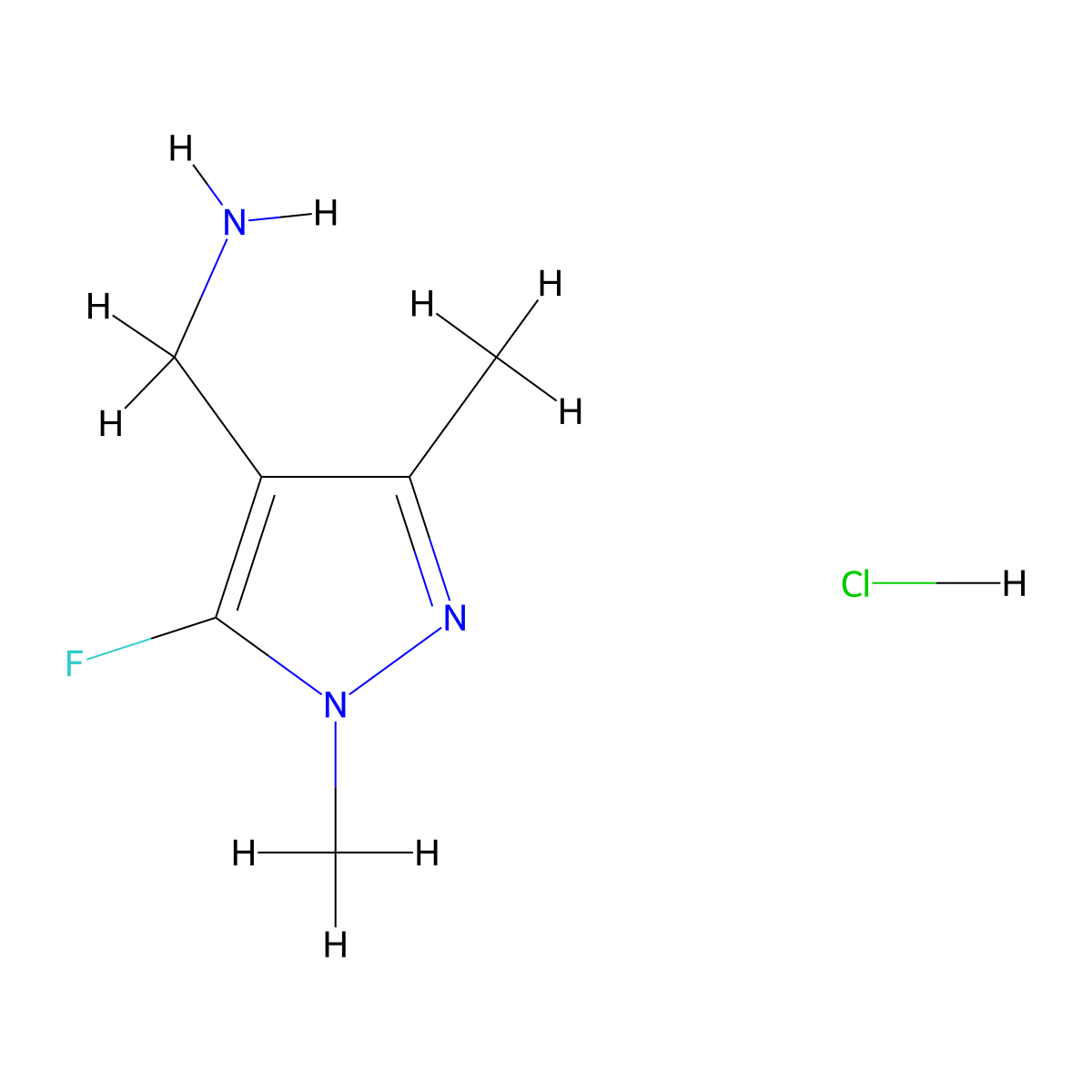 1-(5-Fluoro-1,3-dimethyl-1H-pyrazol-4-yl)methanamine hydrochloride molecular structure, CAS 1855891-17-6