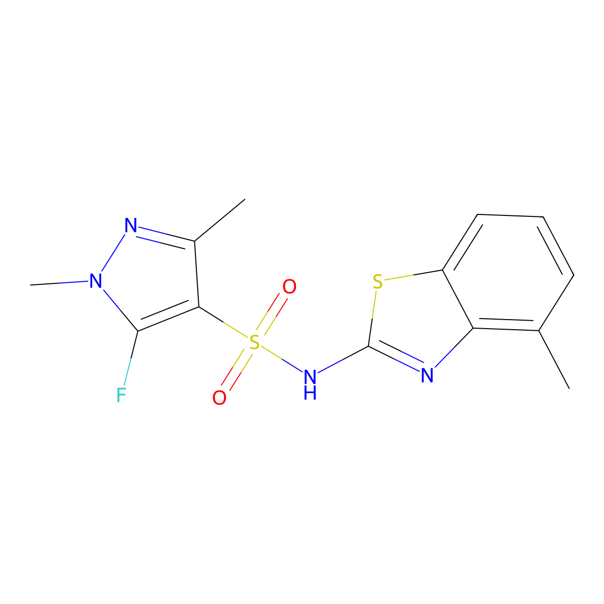 5-Fluoro-1,3-dimethyl-N-(4-methylbenzo[d]thiazol-2-yl)-1H-pyrazole-4-sulfonamide molecular structure, CAS 1855891-20-1