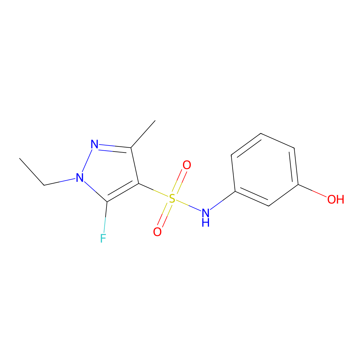 1-ethyl-5-fluoro-N-(3-hydroxyphenyl)-3-methyl-1H-pyrazole-4-sulfonamide molecular structure, CAS 1855891-48-3