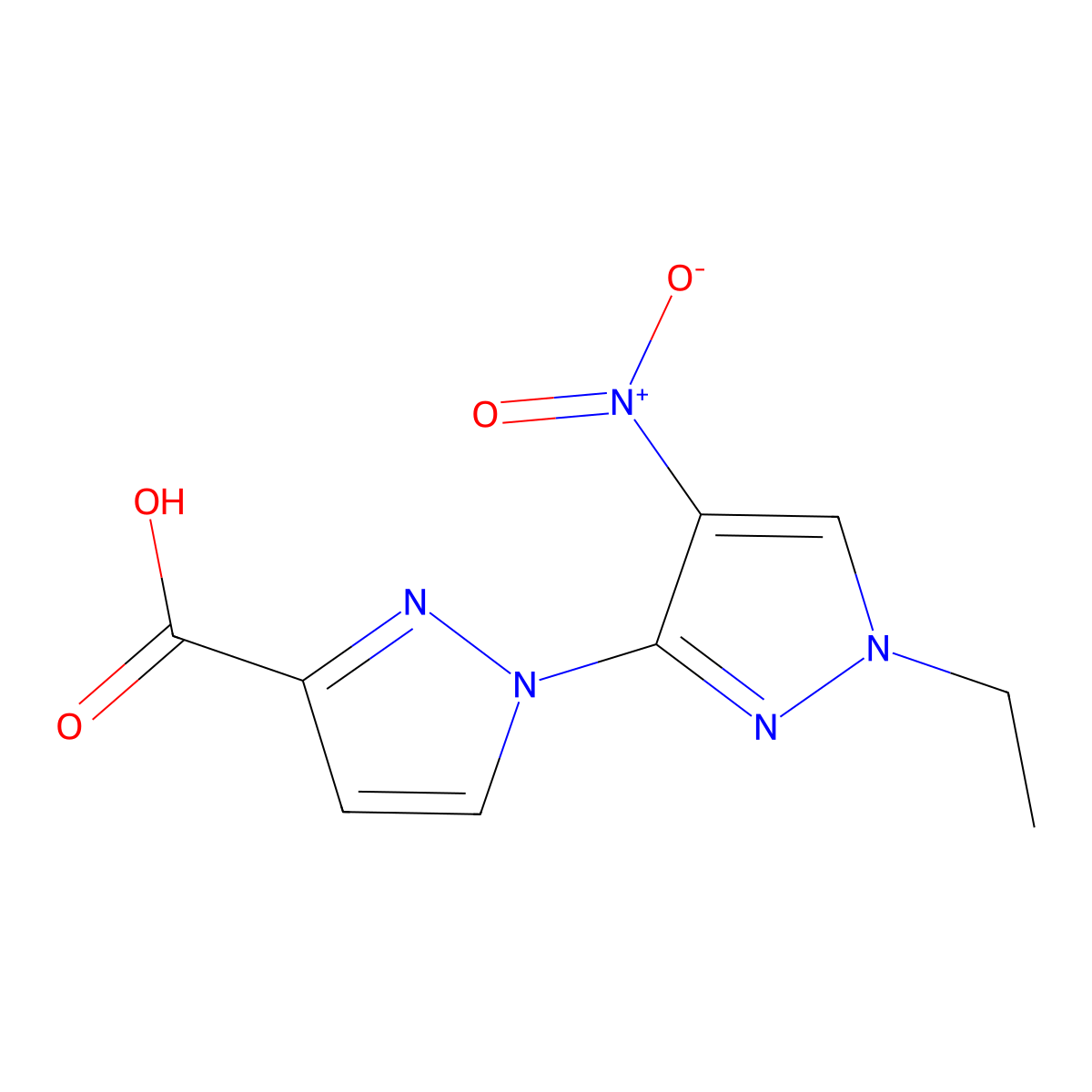 1'-ethyl-4'-nitro-1'H-1,3'-bipyrazole-3-carboxylic acid molecular structure, CAS 1855891-52-9