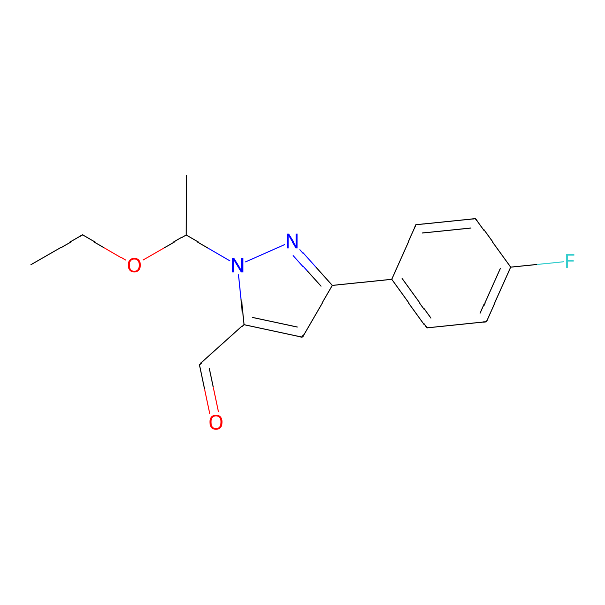 1-(1-Ethoxyethyl)-3-(4-fluorophenyl)-1H-pyrazole-5-carbaldehyde molecular structure, CAS 1855891-59-6