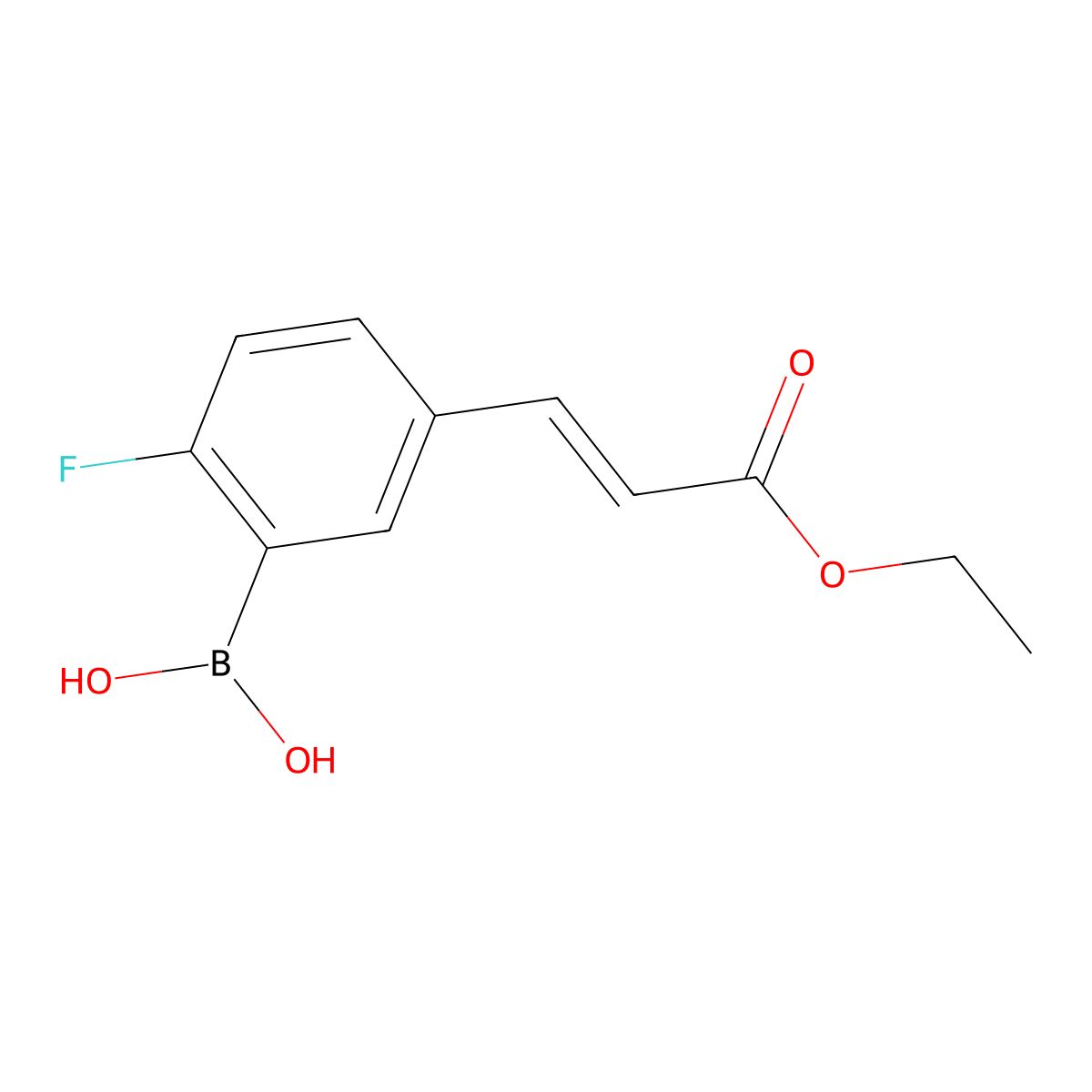 (E)-5-(2-Ethoxycarbonylethen-1-yl)-2-fluorophenylboronic acid molecular structure, CAS 1855897-91-4