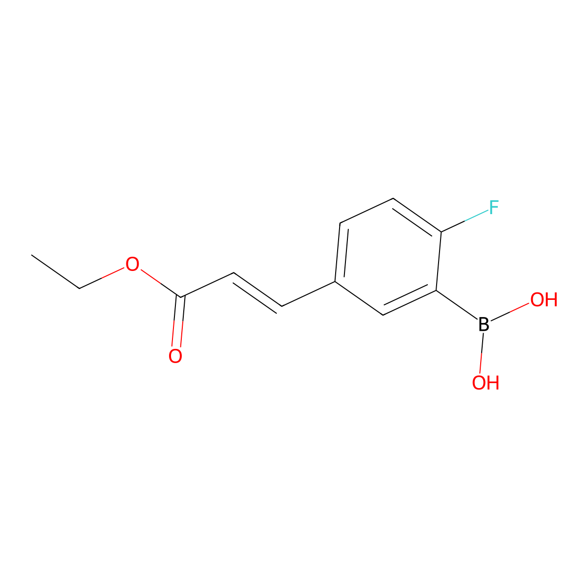 (E)-5-(2-Ethoxycarbonylethen-1-yl)-2-fluorophenylboronic acid molecular structure, CAS 1855897-91-4