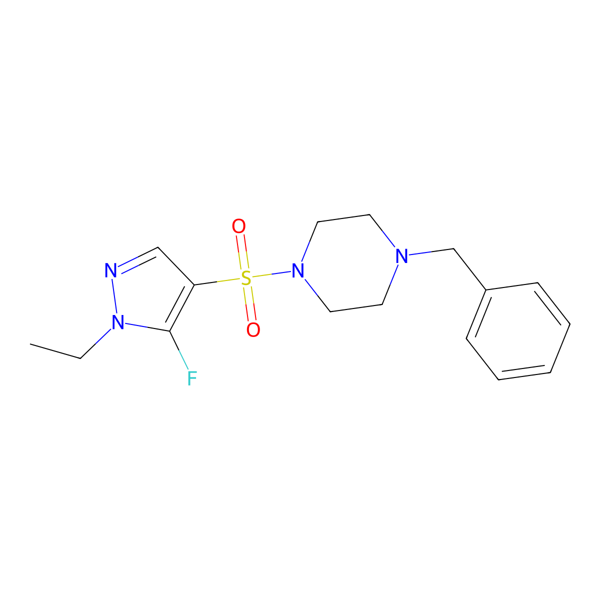 1-Benzyl-4-((1-ethyl-5-fluoro-1H-pyrazol-4-yl)sulfonyl)piperazine molecular structure, CAS 1855898-82-6