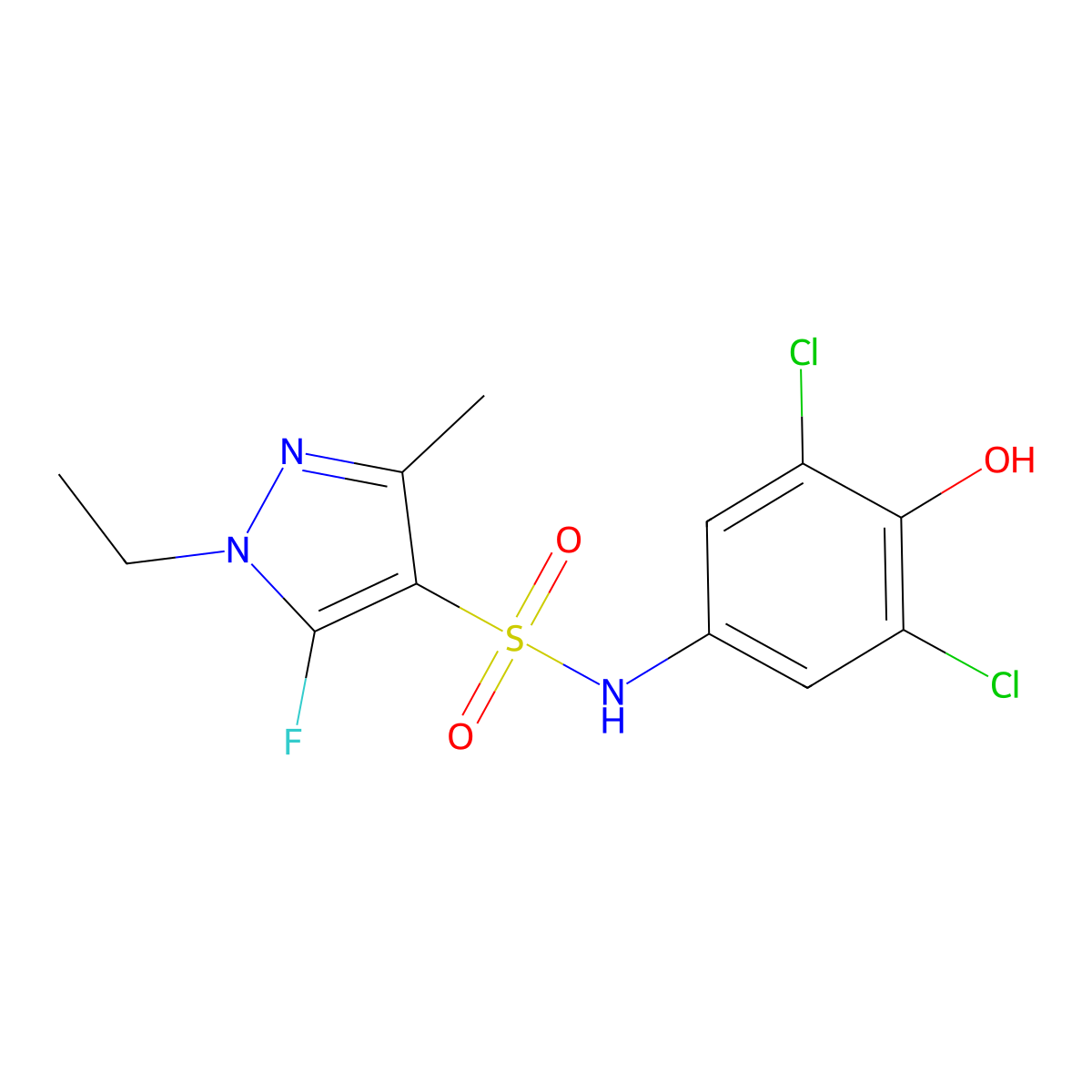 N-(3,5-Dichloro-4-hydroxyphenyl)-1-ethyl-5-fluoro-3-methyl-1H-pyrazole-4-sulfonamide molecular structure, CAS 1855898-88-2