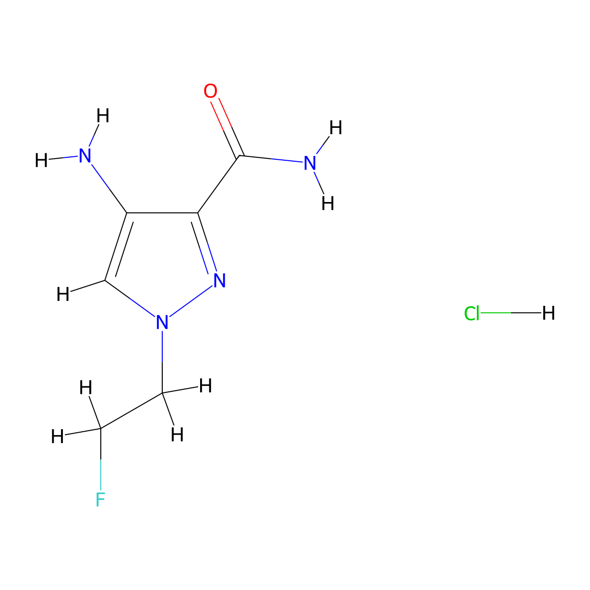 4-Amino-1-(2-fluoroethyl)-1H-pyrazole-3-carboxamide hydrochloride molecular structure, CAS 1855899-14-7