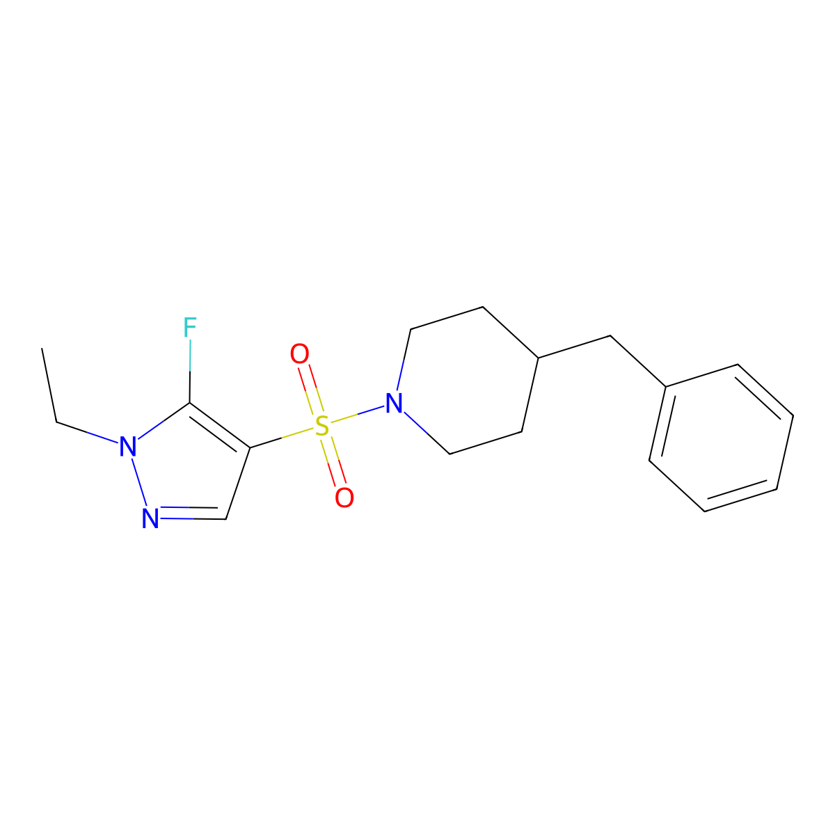 4-Benzyl-1-((1-ethyl-5-fluoro-1H-pyrazol-4-yl)sulfonyl)piperidine molecular structure, CAS 1855899-23-8