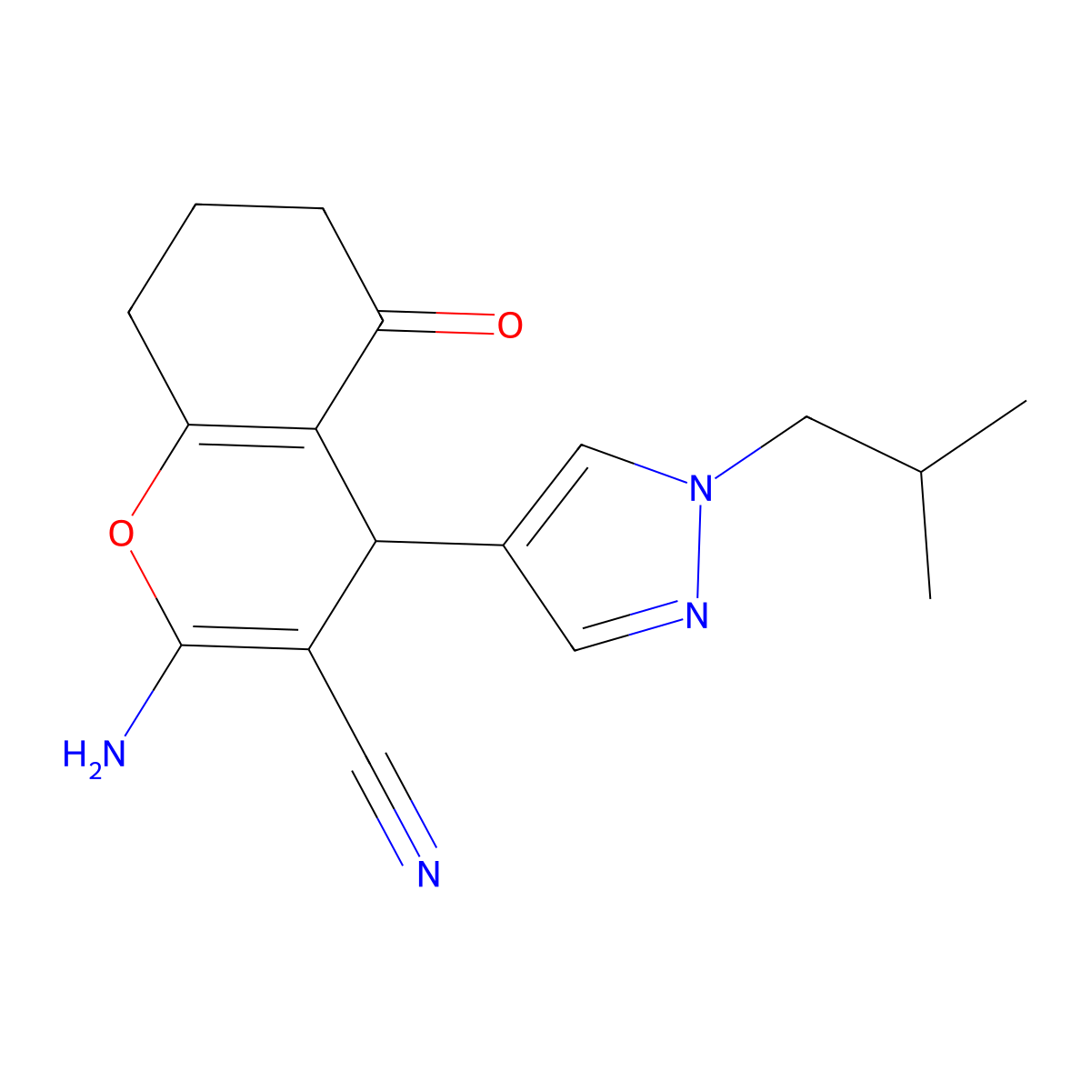 2-Amino-4-(1-isobutyl-1H-pyrazol-4-yl)-5-oxo-5,6,7,8-tetrahydro-4H-chromene-3-carbonitrile molecular structure, CAS 1855899-56-7