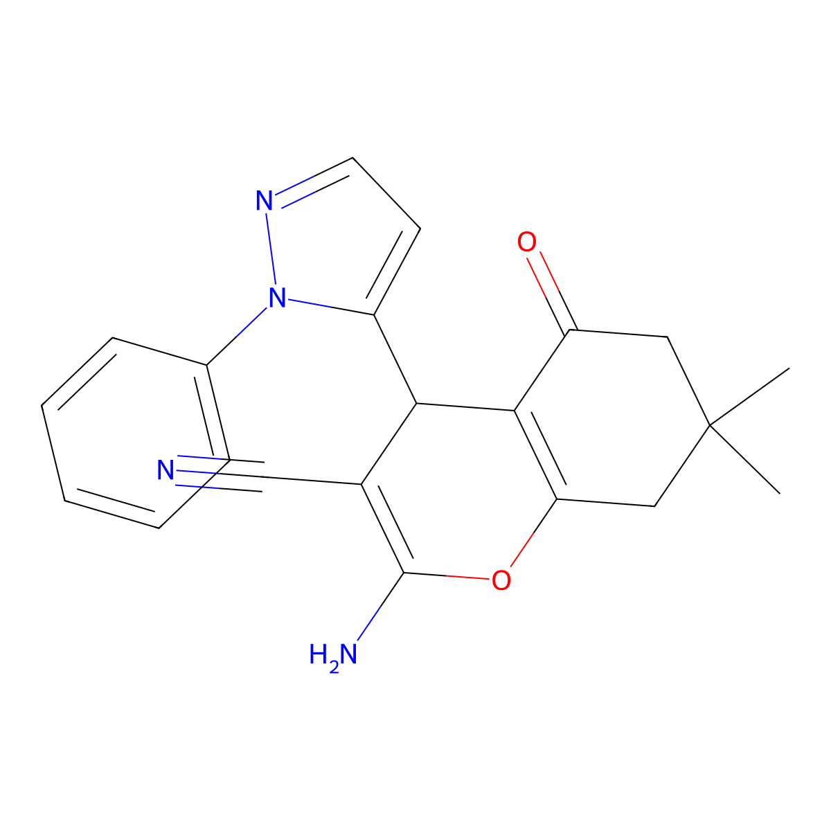 2-Amino-7,7-dimethyl-5-oxo-4-(1-phenyl-1H-pyrazol-5-yl)-5,6,7,8-tetrahydro-4H-chromene-3-carbonitrile molecular structure, CAS 1855899-67-0