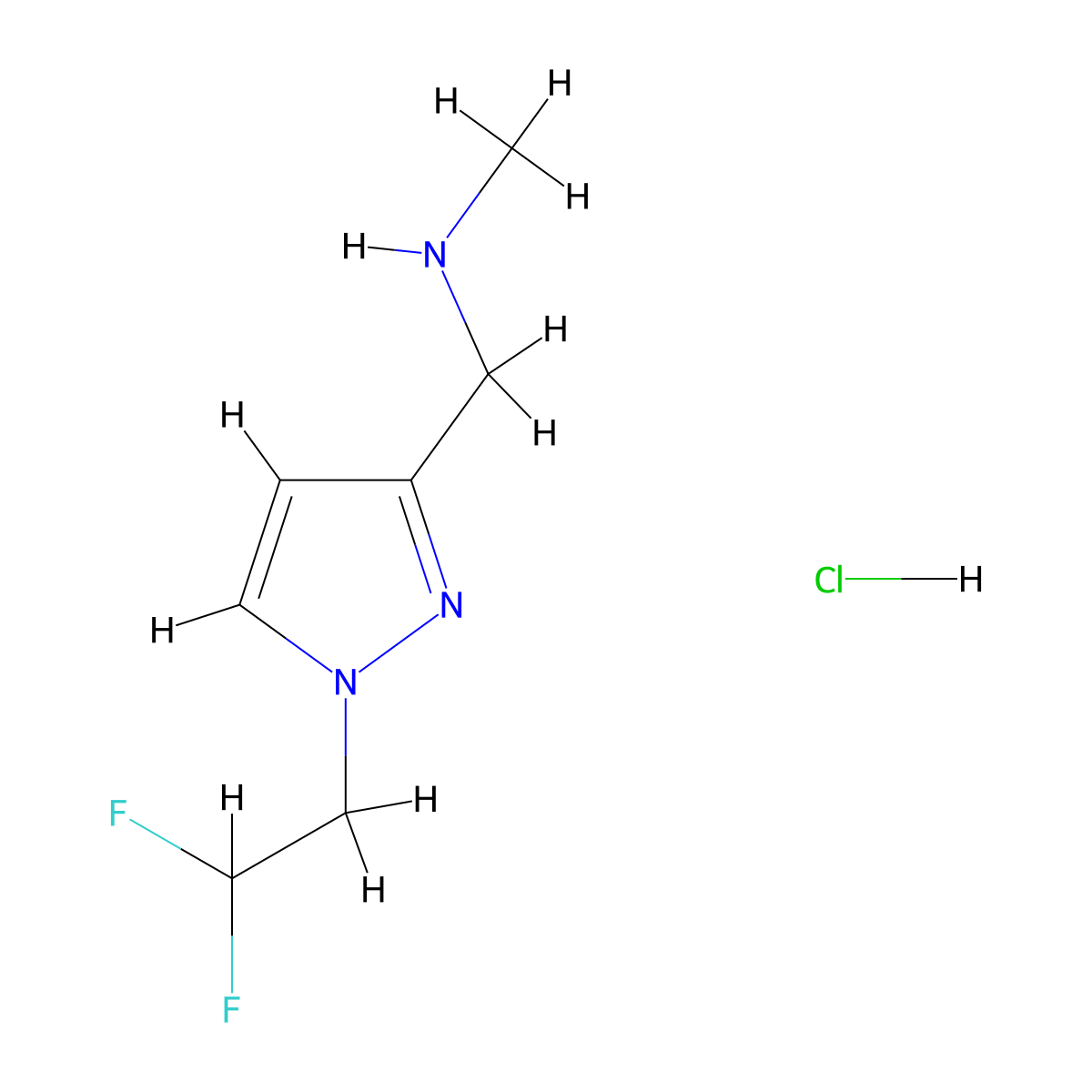 1-(1-(2,2-Difluoroethyl)-1H-pyrazol-3-yl)-N-methylmethanamine hydrochloride molecular structure, CAS 1855899-71-6