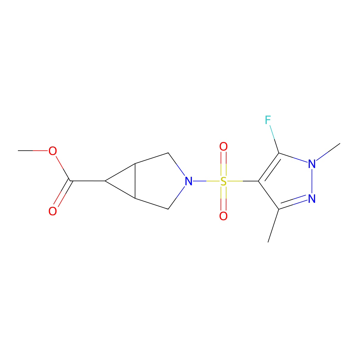 methyl 3-[(5-fluoro-1,3-dimethyl-1H-pyrazol-4-yl)sulfonyl]-3-azabicyclo[3.1.0]hexane-6-carboxylate molecular structure, CAS 1855899-72-7