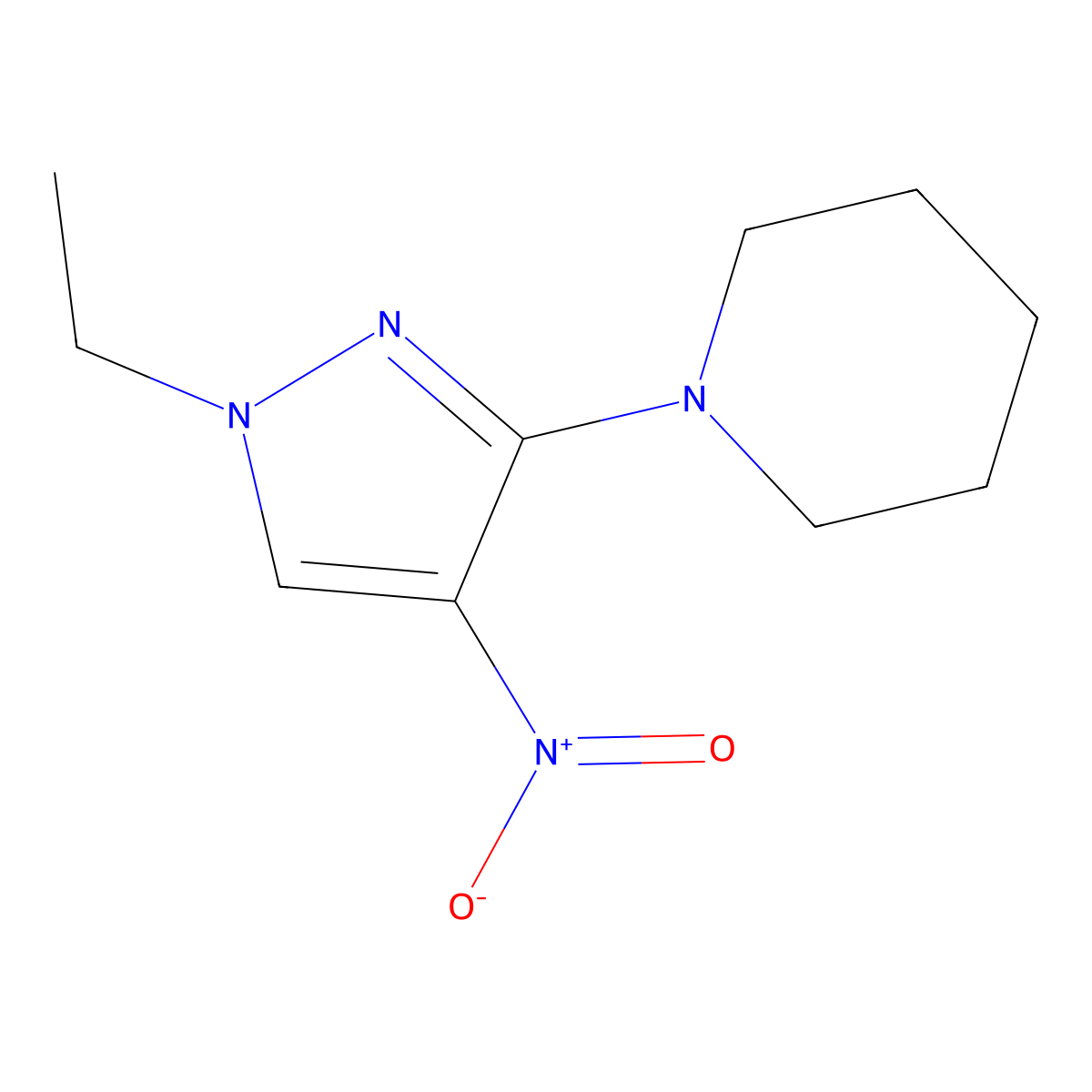 1-(1-ethyl-4-nitro-1H-pyrazol-3-yl)piperidine molecular structure, CAS 1855899-73-8