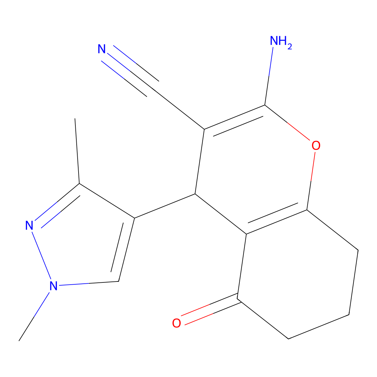 2-amino-4-(1,3-dimethyl-1H-pyrazol-4-yl)-5-oxo-5,6,7,8-tetrahydro-4H-chromene-3-carbonitrile molecular structure, CAS 1855899-85-2