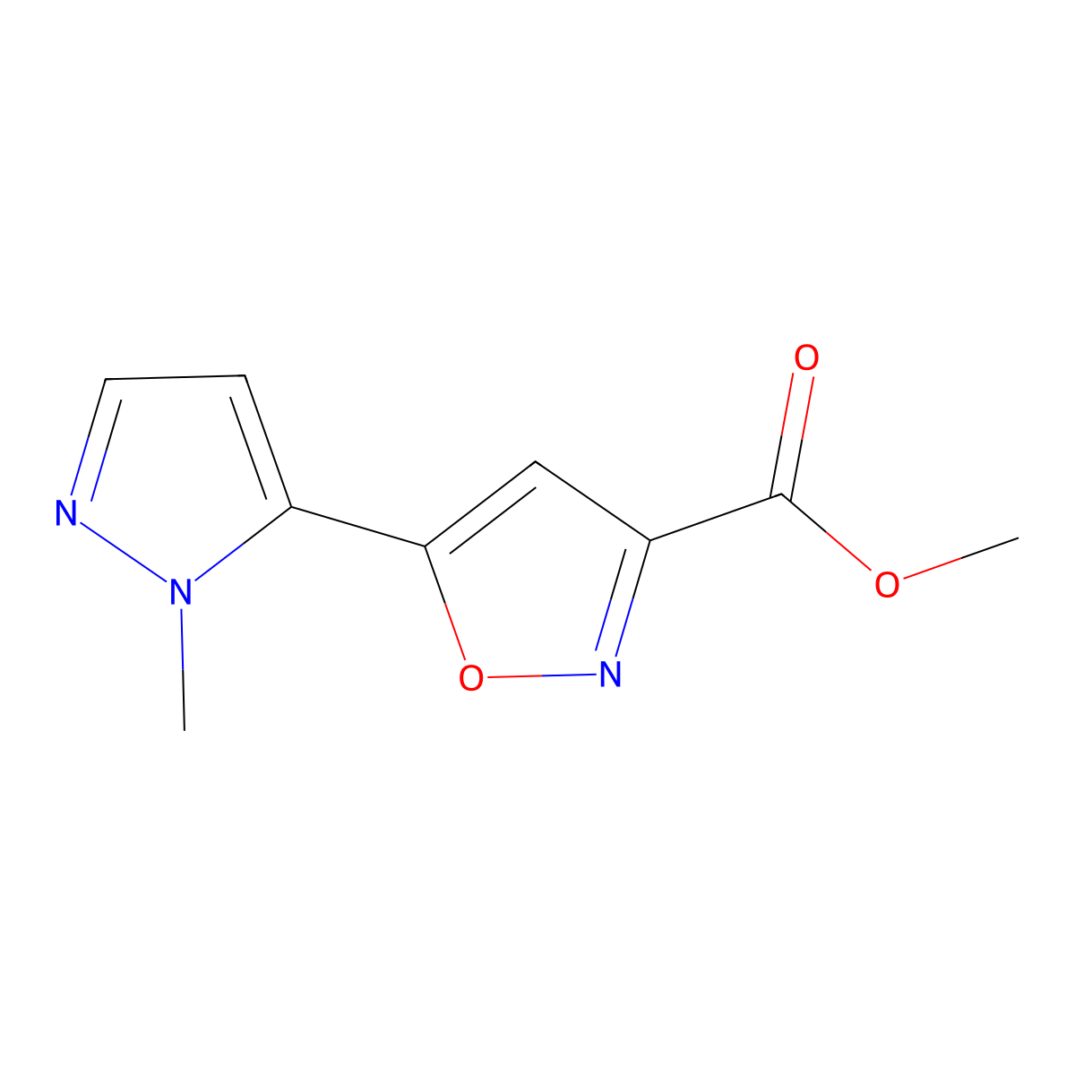 methyl 5-(1-methyl-1H-pyrazol-5-yl)isoxazole-3-carboxylate molecular structure, CAS 1855899-94-3