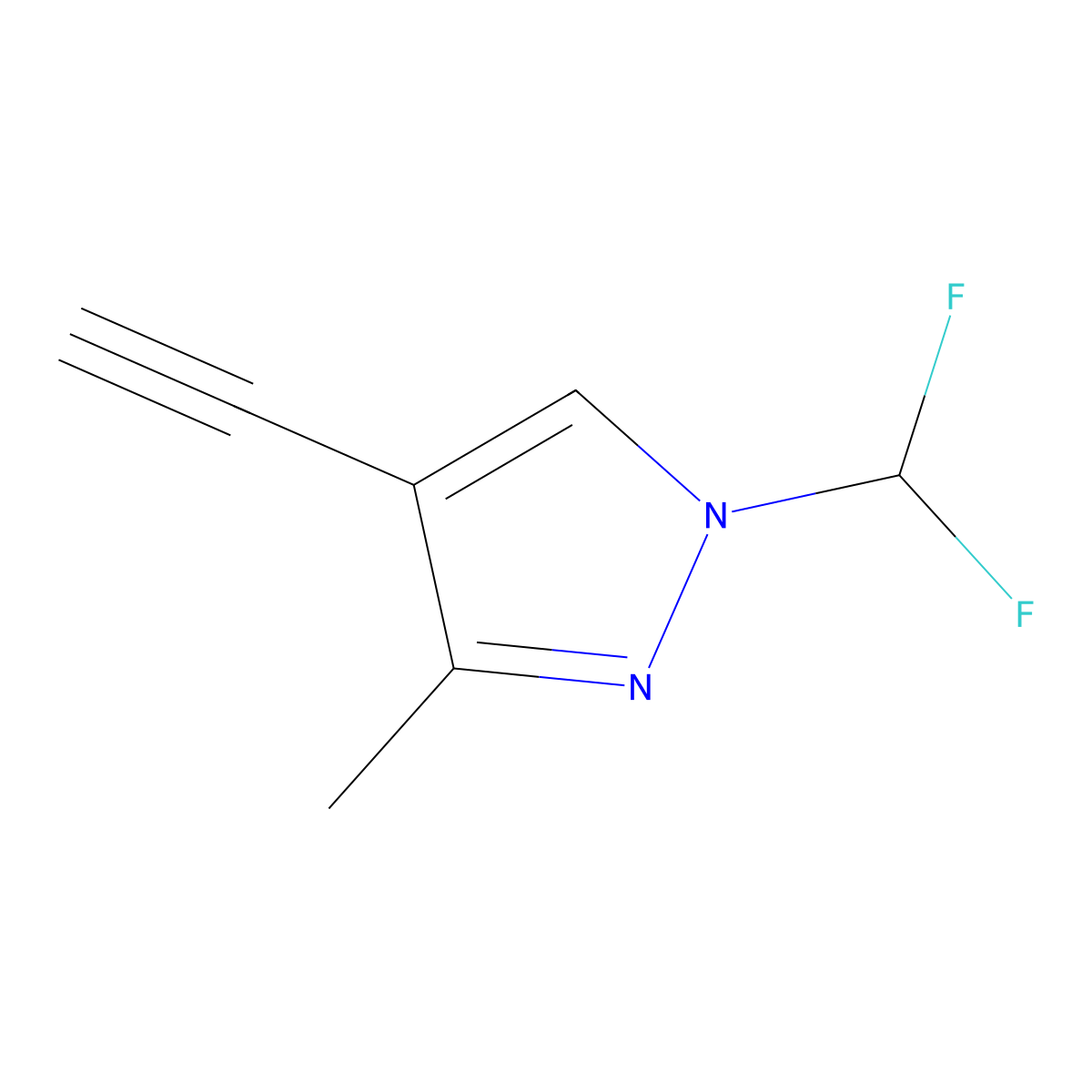 1-(difluoromethyl)-4-ethynyl-3-methyl-1H-pyrazole molecular structure, CAS 1855899-98-7
