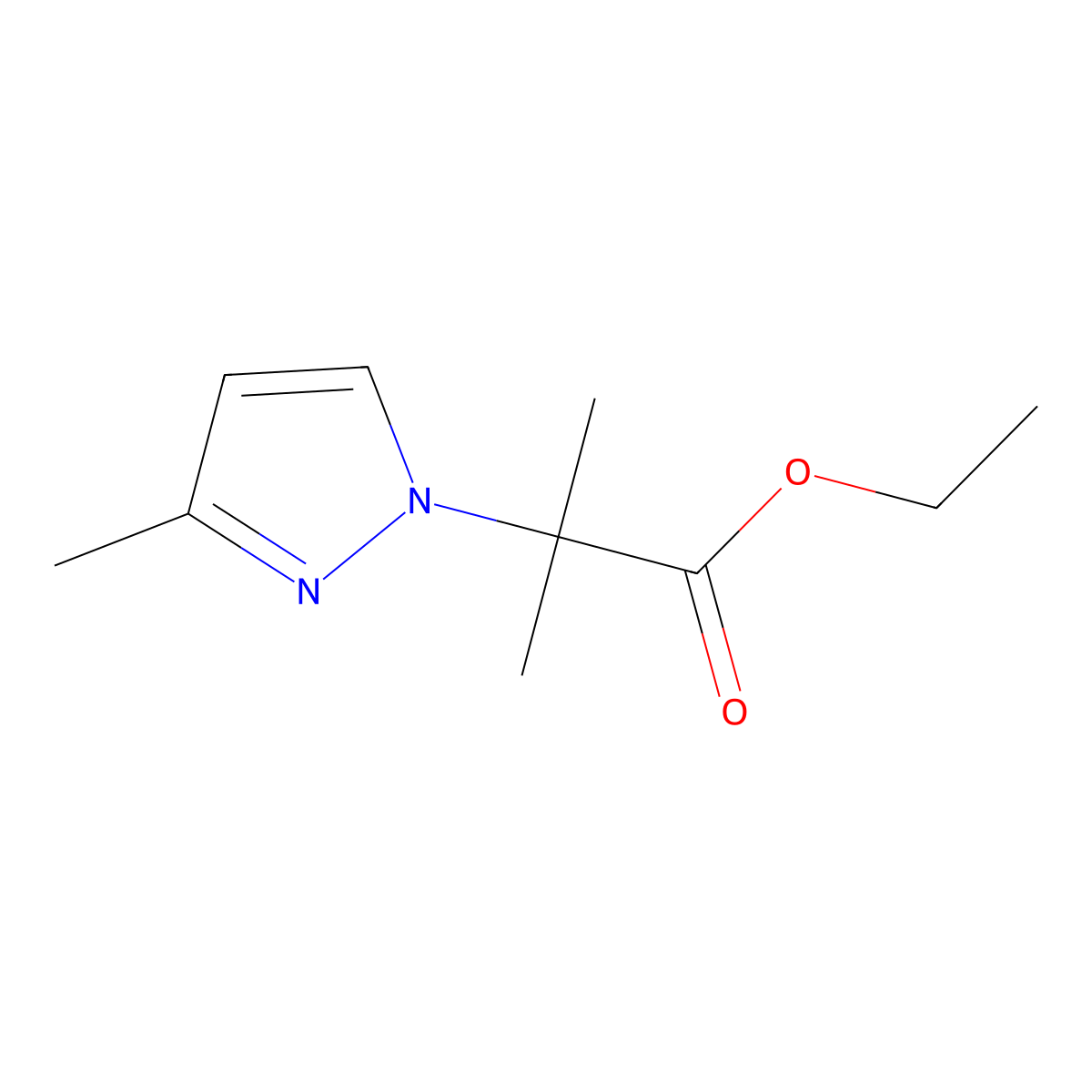 ethyl 2-methyl-2-(3-methyl-1H-pyrazol-1-yl)propanoate molecular structure, CAS 1855899-99-8