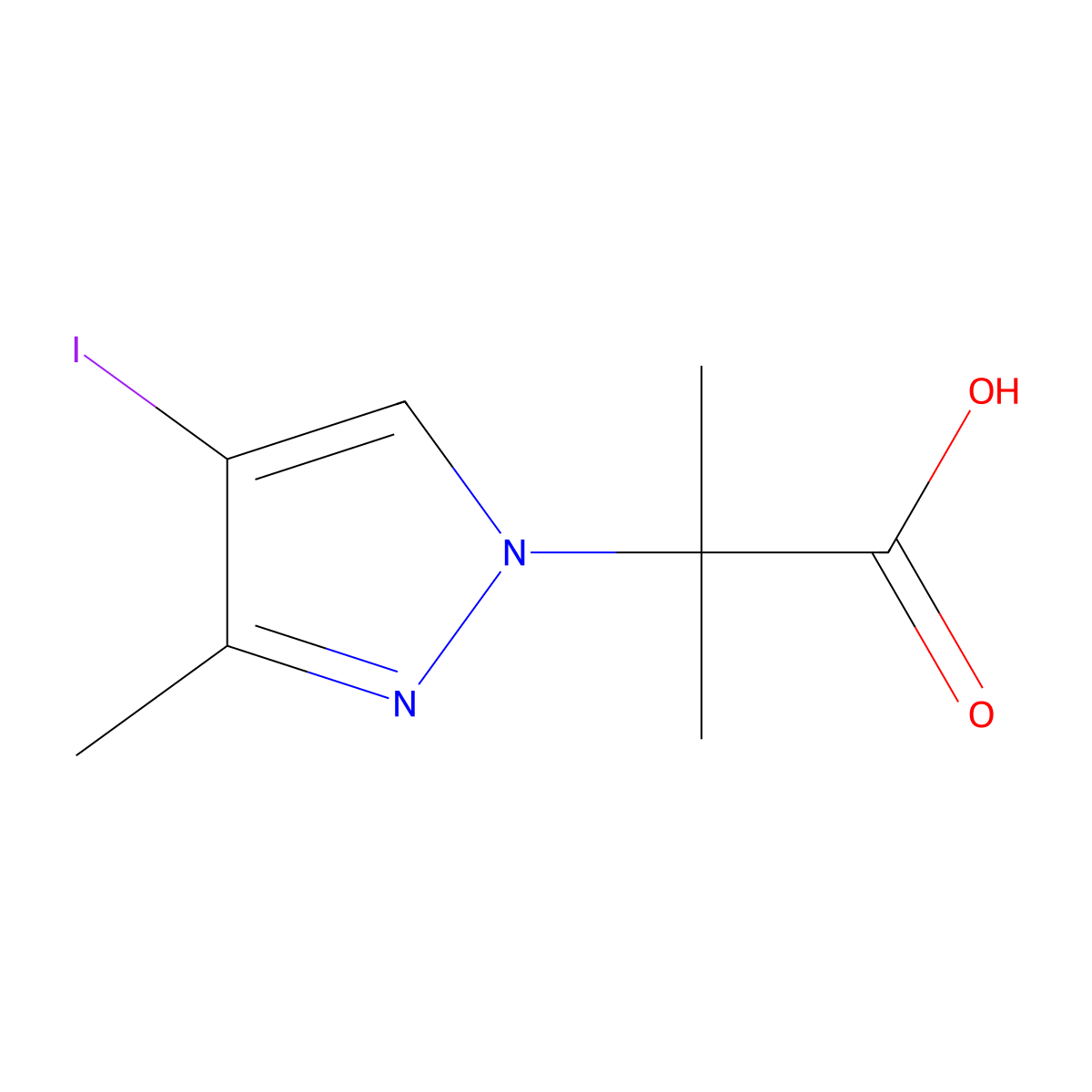 2-(4-iodo-3-methyl-1H-pyrazol-1-yl)-2-methylpropanoic acid molecular structure, CAS 1855900-02-5