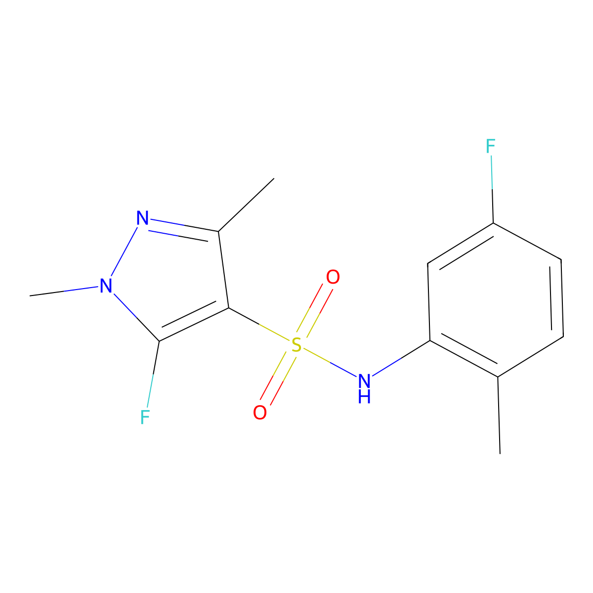 5-fluoro-N-(5-fluoro-2-methylphenyl)-1,3-dimethyl-1H-pyrazole-4-sulfonamide molecular structure, CAS 1855900-04-7