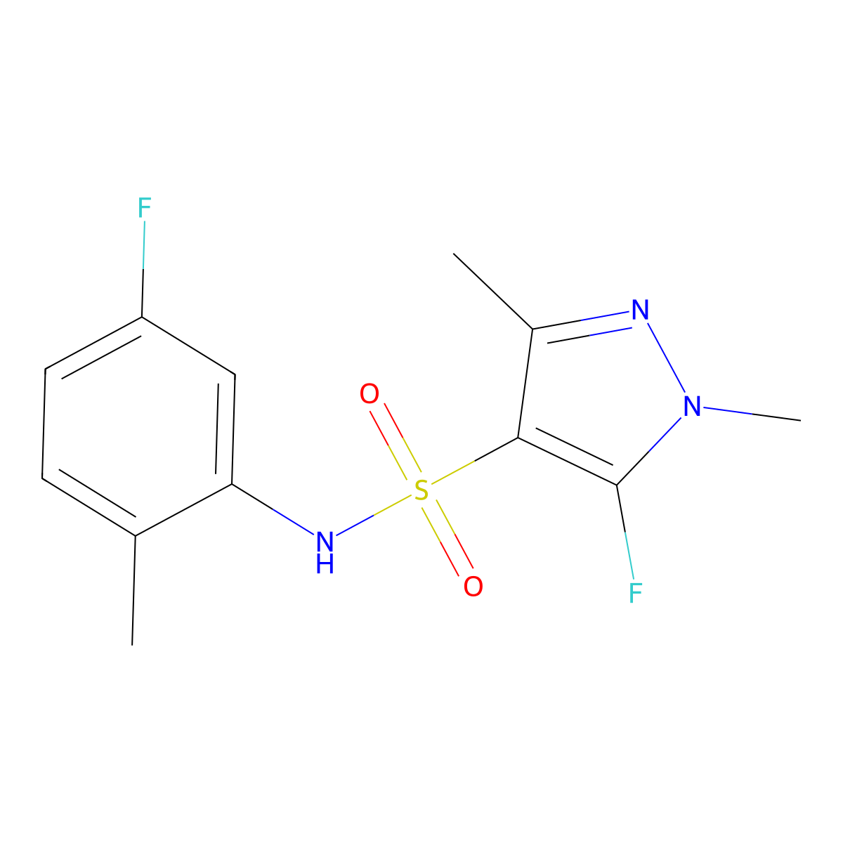 5-fluoro-N-(5-fluoro-2-methylphenyl)-1,3-dimethyl-1H-pyrazole-4-sulfonamide molecular structure, CAS 1855900-04-7