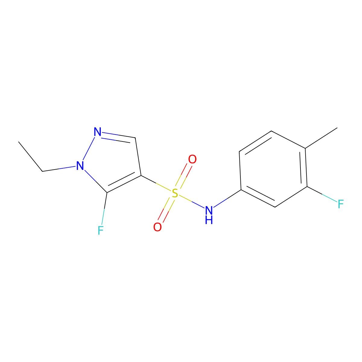 1-Ethyl-5-fluoro-N-(3-fluoro-4-methylphenyl)-1H-pyrazole-4-sulfonamide molecular structure, CAS 1855900-05-8