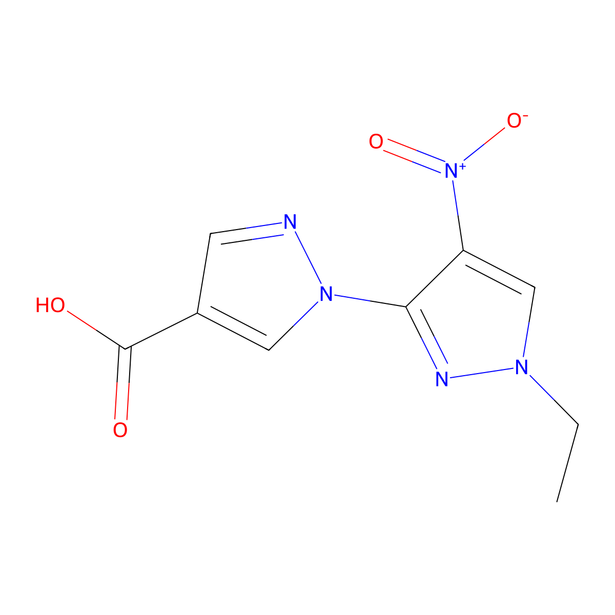 1'-ethyl-4'-nitro-1'H-1,3'-bipyrazole-4-carboxylic acid molecular structure, CAS 1855900-16-1