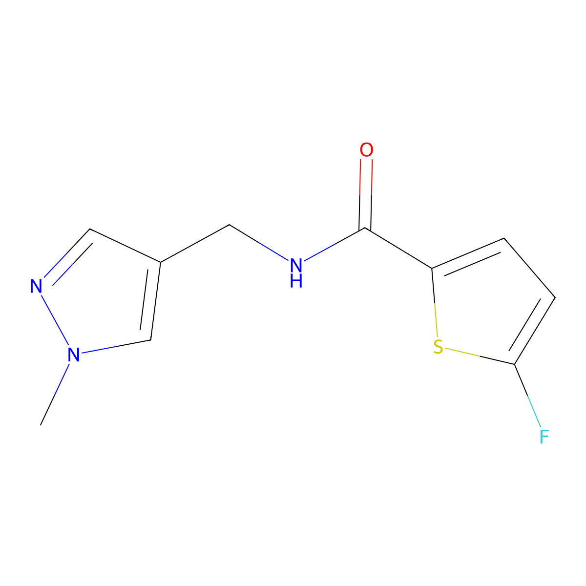 5-Fluoro-N-((1-methyl-1H-pyrazol-4-yl)methyl)thiophene-2-carboxamide molecular structure, CAS 1855900-20-7
