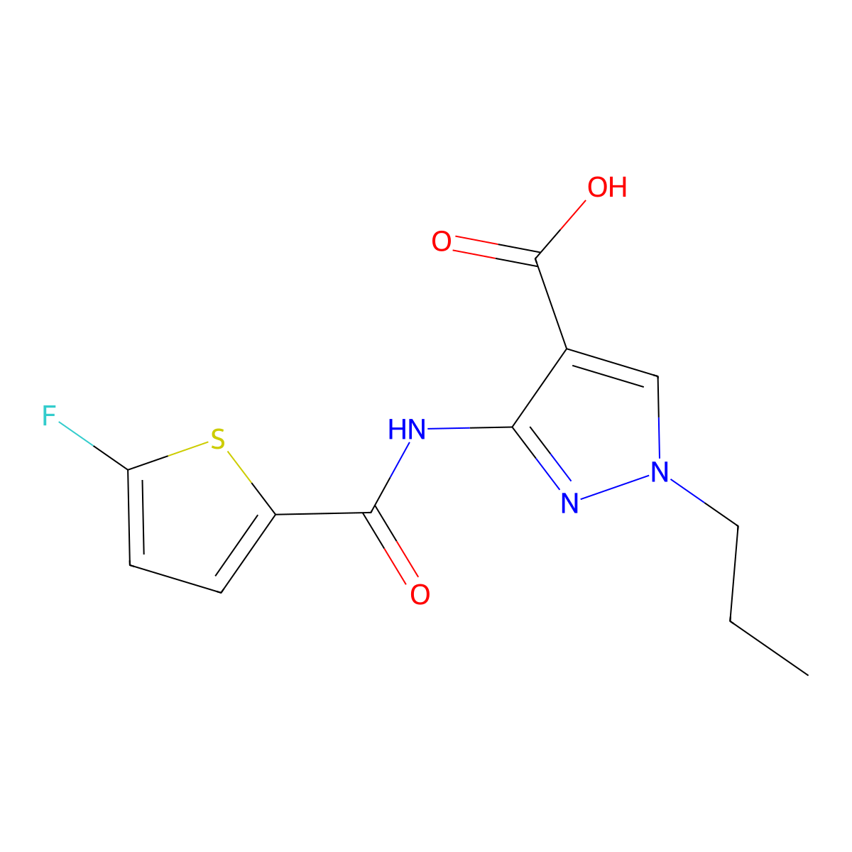 3-(5-fluorothiophene-2-amido)-1-propyl-1H-pyrazole-4-carboxylic acid molecular structure, CAS 1855900-48-9