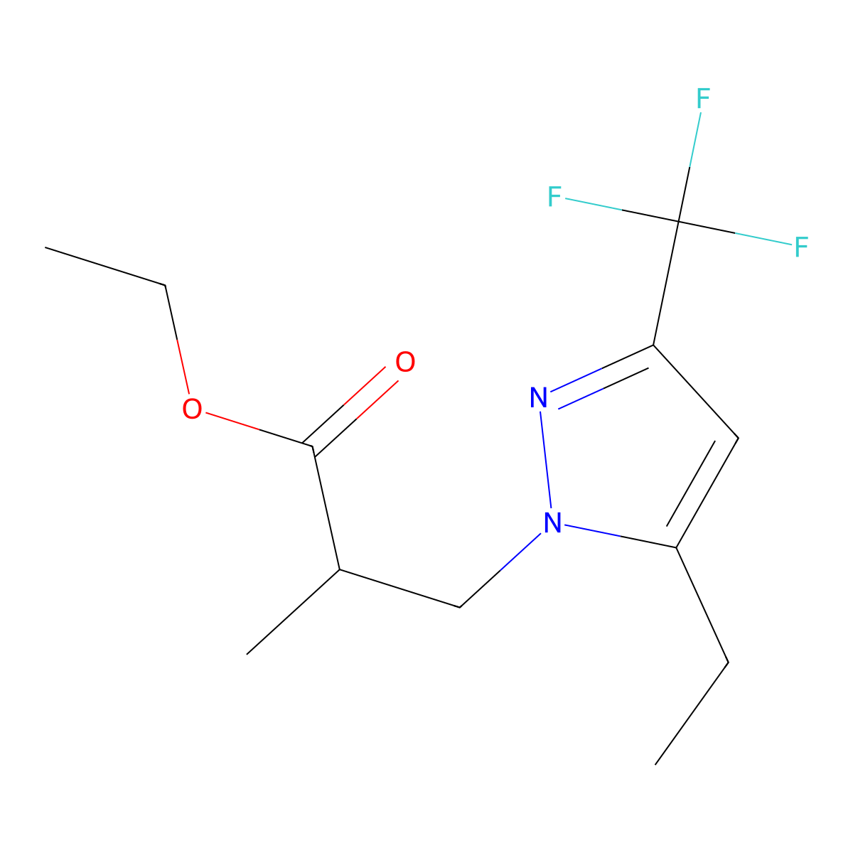 ethyl 3-[5-ethyl-3-(trifluoromethyl)-1H-pyrazol-1-yl]-2-methylpropanoate molecular structure, CAS 1855906-65-8