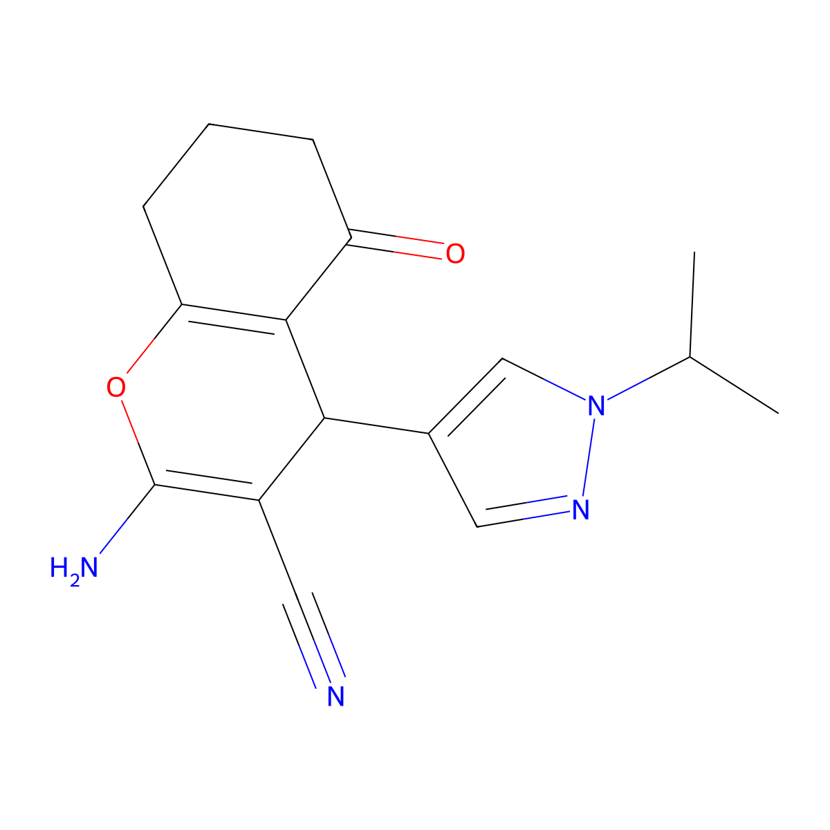 2-Amino-4-(1-isopropyl-1H-pyrazol-4-YL)-5-oxo-5,6,7,8-tetrahydro-4H-chromen-3-YL cyanide molecular structure, CAS 1855906-84-1
