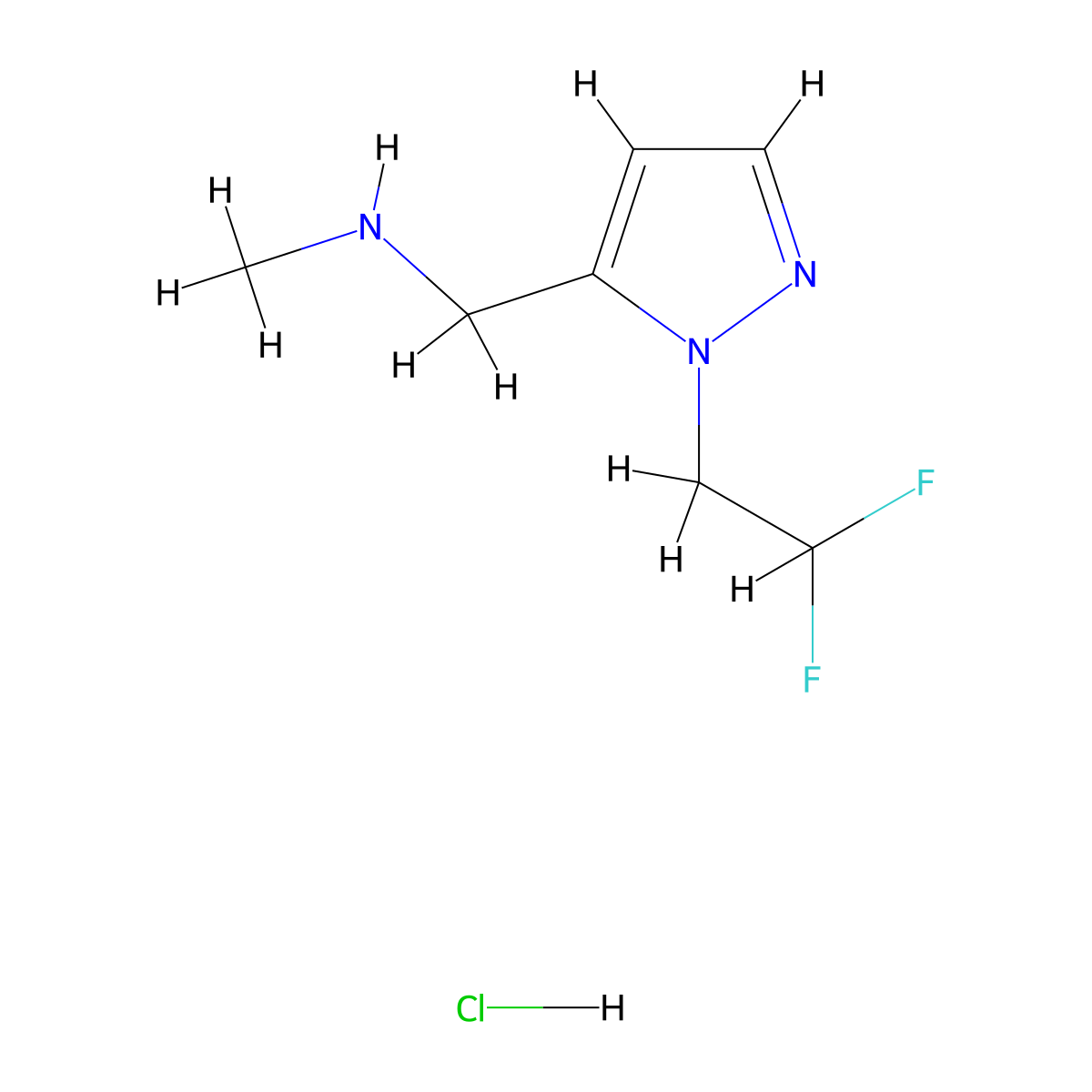 1-[1-(2,2-Difluoroethyl)-1H-pyrazol-5-yl]-N-methylmethanamine hydrochloride molecular structure, CAS 1855906-85-2