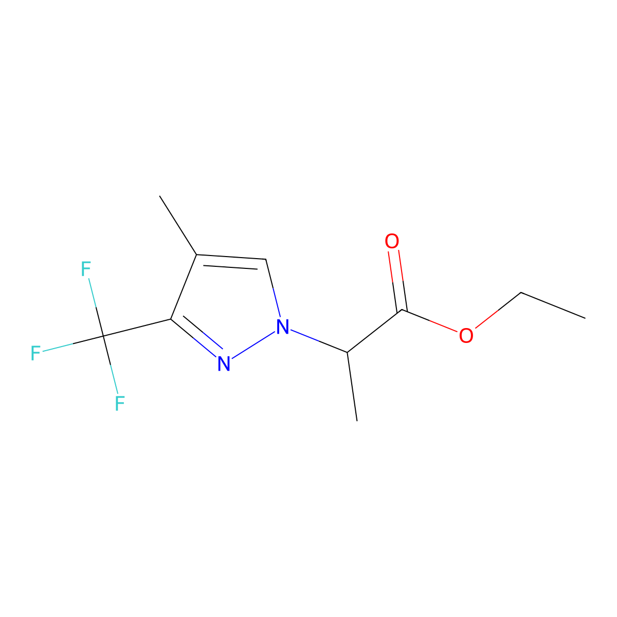 ethyl 2-(4-methyl-3-(trifluoromethyl)-1H-pyrazol-1-yl)propanoate molecular structure, CAS 1855906-97-6
