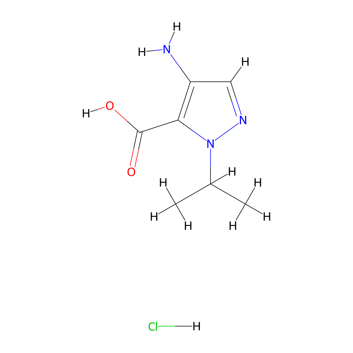 4-amino-1-(propan-2-yl)-1H-pyrazole-5-carboxylic acid hydrochloride molecular structure, CAS 1855907-10-6