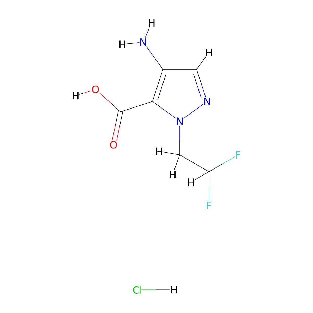 4-Amino-1-(2,2-difluoroethyl)-1H-pyrazole-5-carboxylic acid hydrochloride molecular structure, CAS 1855907-15-1
