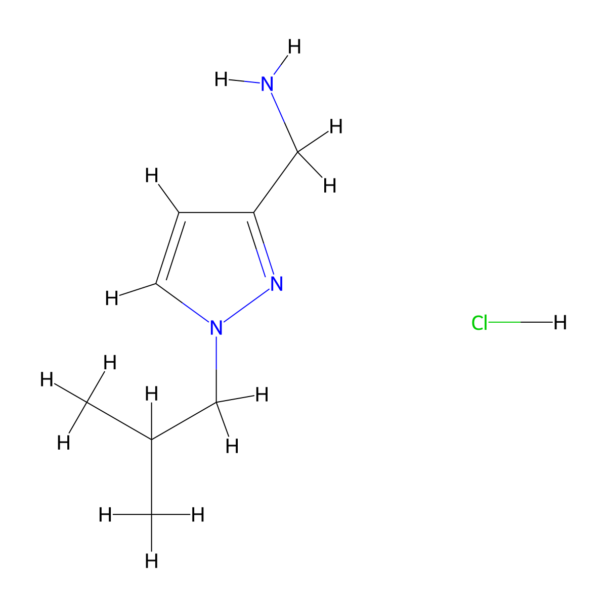 (1-(2-methylpropyl)-1H-pyrazol-3-yl)methanamine hydrochloride molecular structure, CAS 1855907-17-3