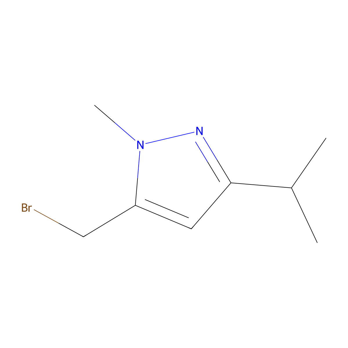 5-(bromomethyl)-1-methyl-3-(propan-2-yl)-1H-pyrazole molecular structure, CAS 1855907-18-4