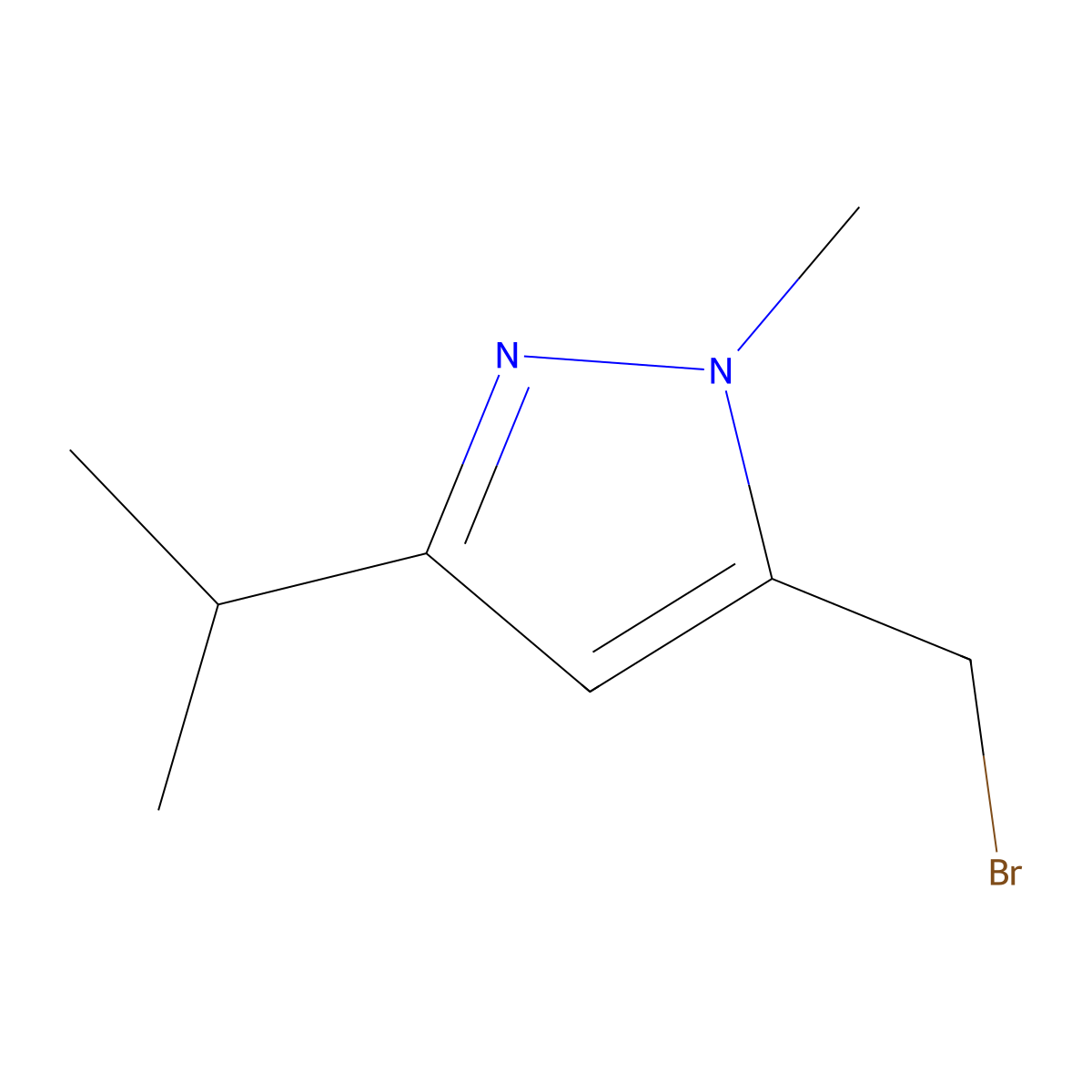 5-(bromomethyl)-1-methyl-3-(propan-2-yl)-1H-pyrazole molecular structure, CAS 1855907-18-4